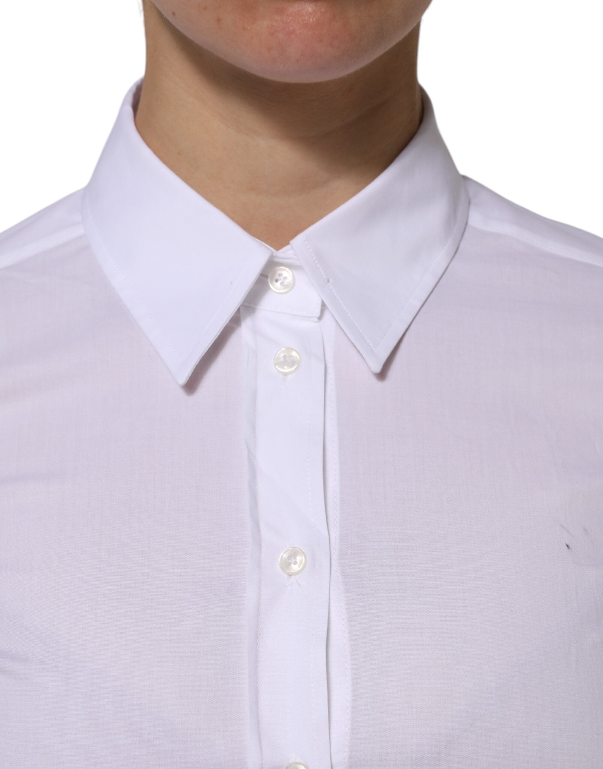Dolce & Gabbana White Cotton Collared Long Sleeves Top Women's Shirt (Pre-Owned)