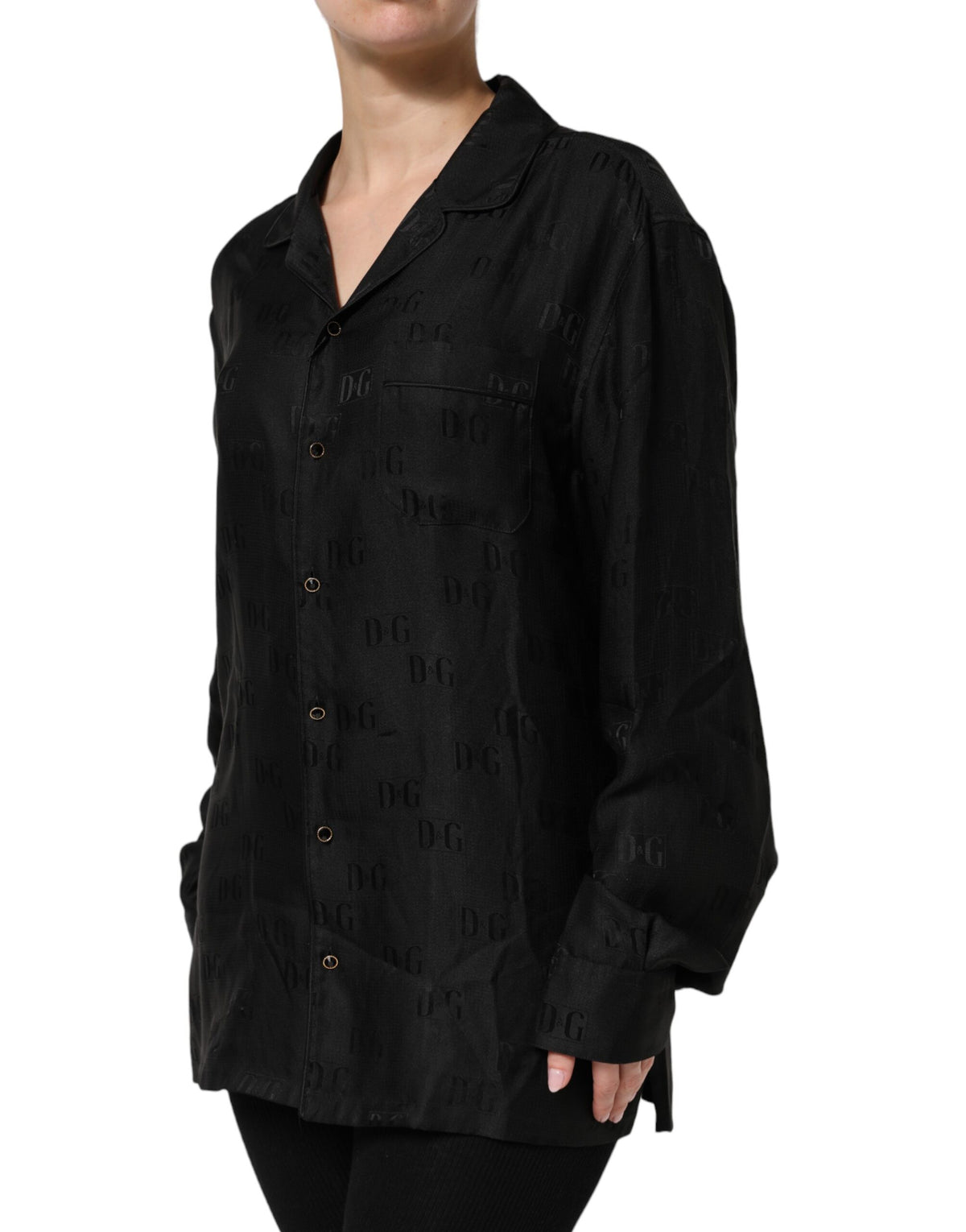 Dolce & Gabbana Black Silk DG Embroidery Long Sleeves Women's Top (Pre-Owned)
