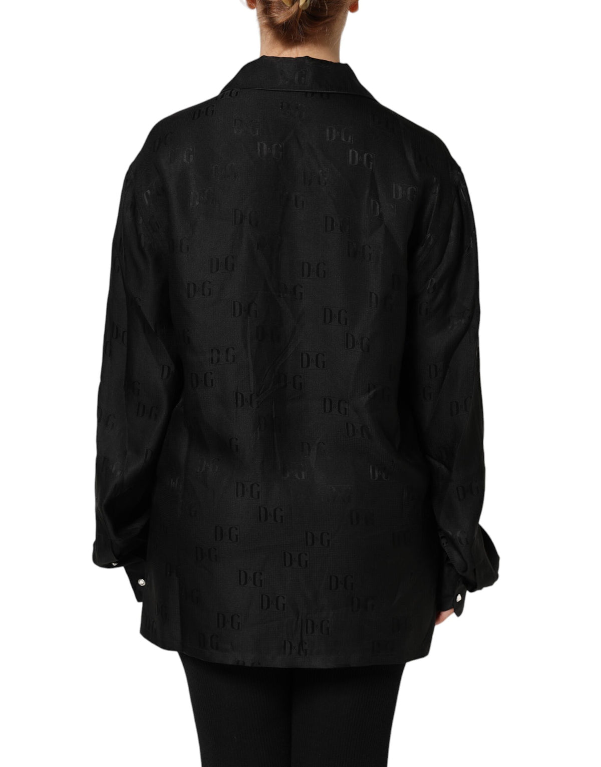 Dolce & Gabbana Black Silk DG Embroidery Long Sleeves Women's Top (Pre-Owned)