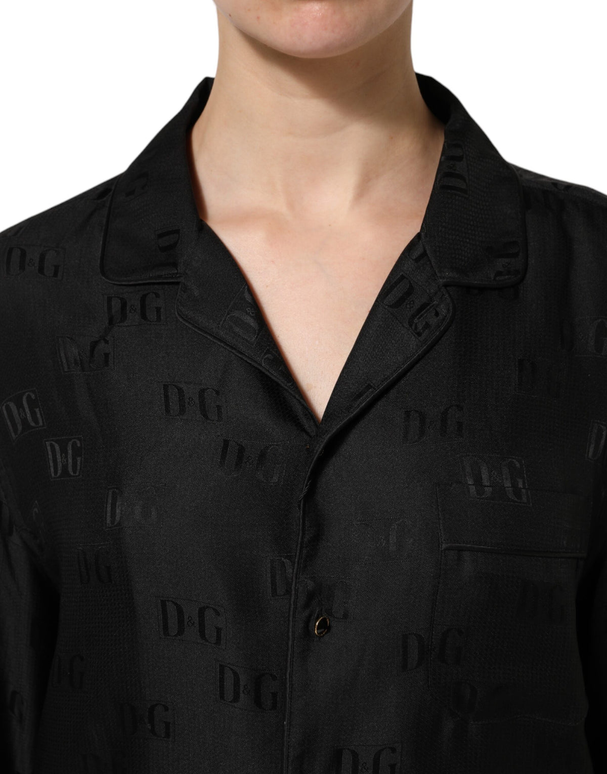 Dolce & Gabbana Black Silk DG Embroidery Long Sleeves Women's Top (Pre-Owned)
