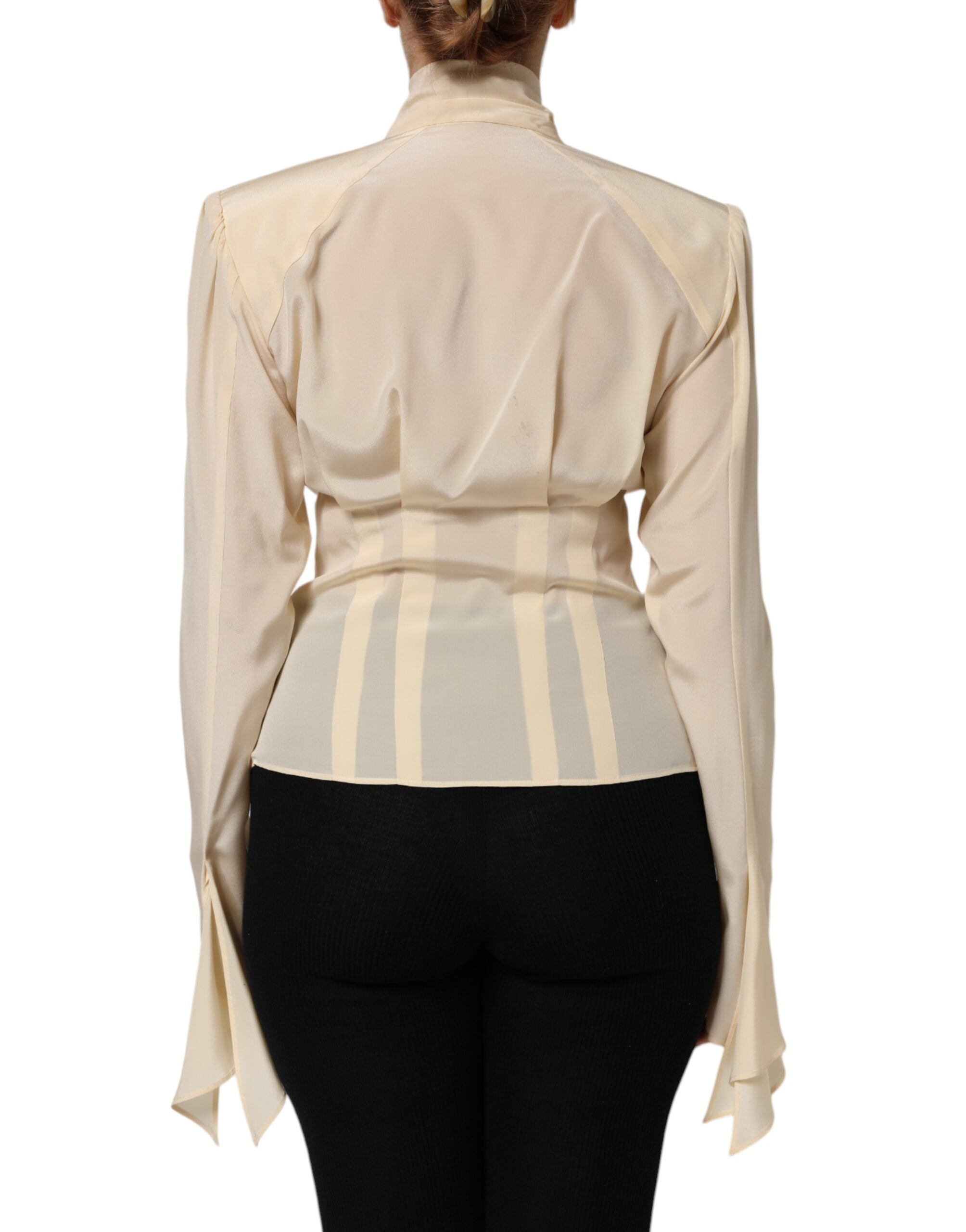 Dolce & Gabbana Light Yellow Silk Ascot Collared Blouse Women's Top (Pre-Owned)