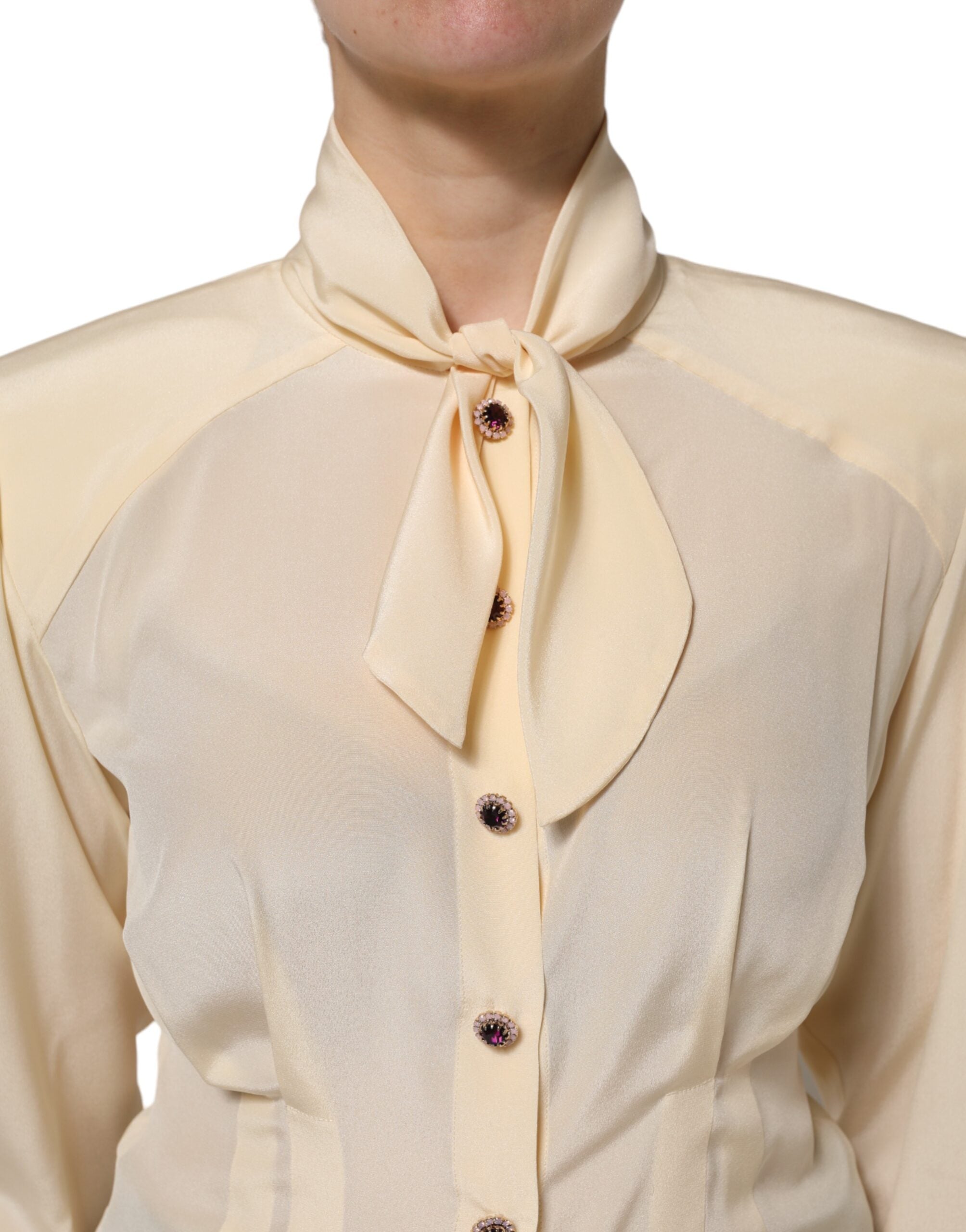 Dolce & Gabbana Light Yellow Silk Ascot Collared Blouse Women's Top (Pre-Owned)
