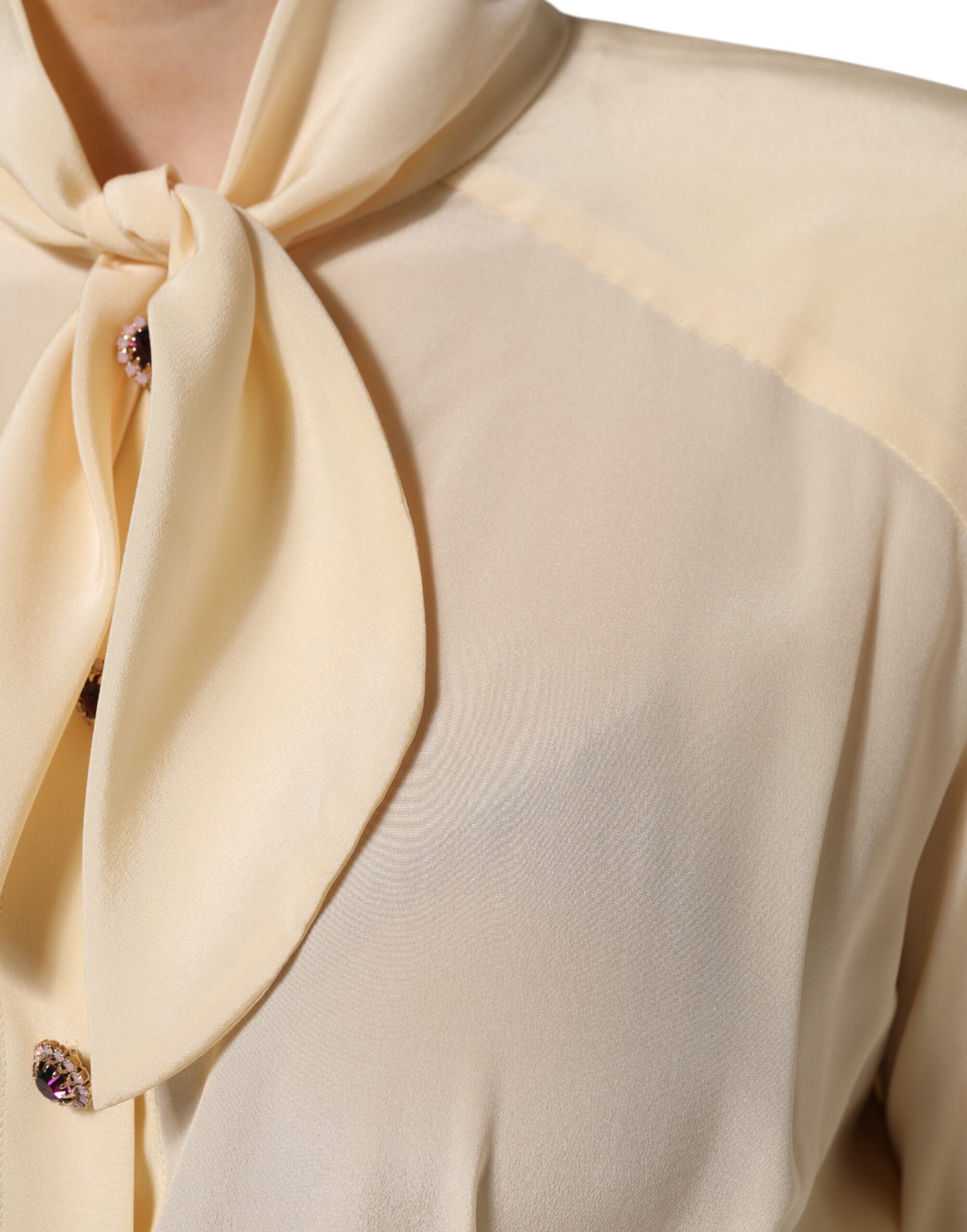 Dolce & Gabbana Light Yellow Silk Ascot Collared Blouse Women's Top (Pre-Owned)
