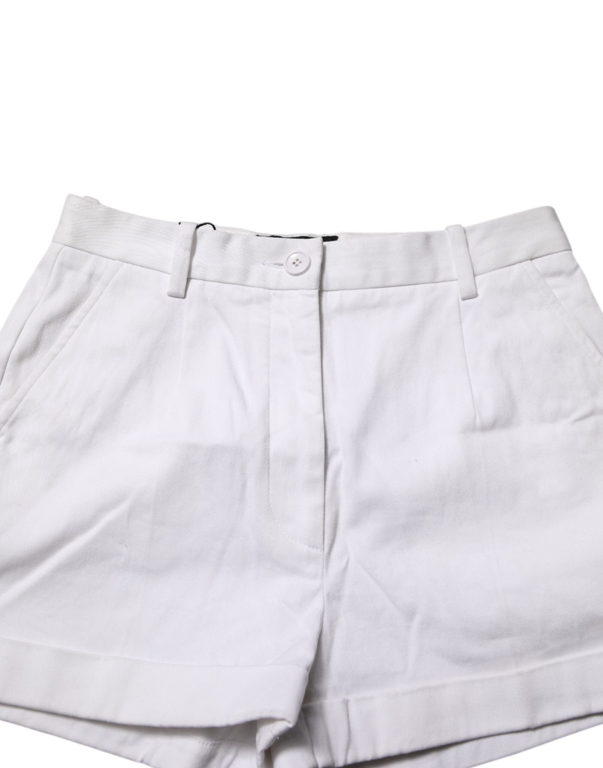 Dolce & Gabbana White Cotton Mid Waist Women Bermuda Women's Shorts (Pre-Owned)
