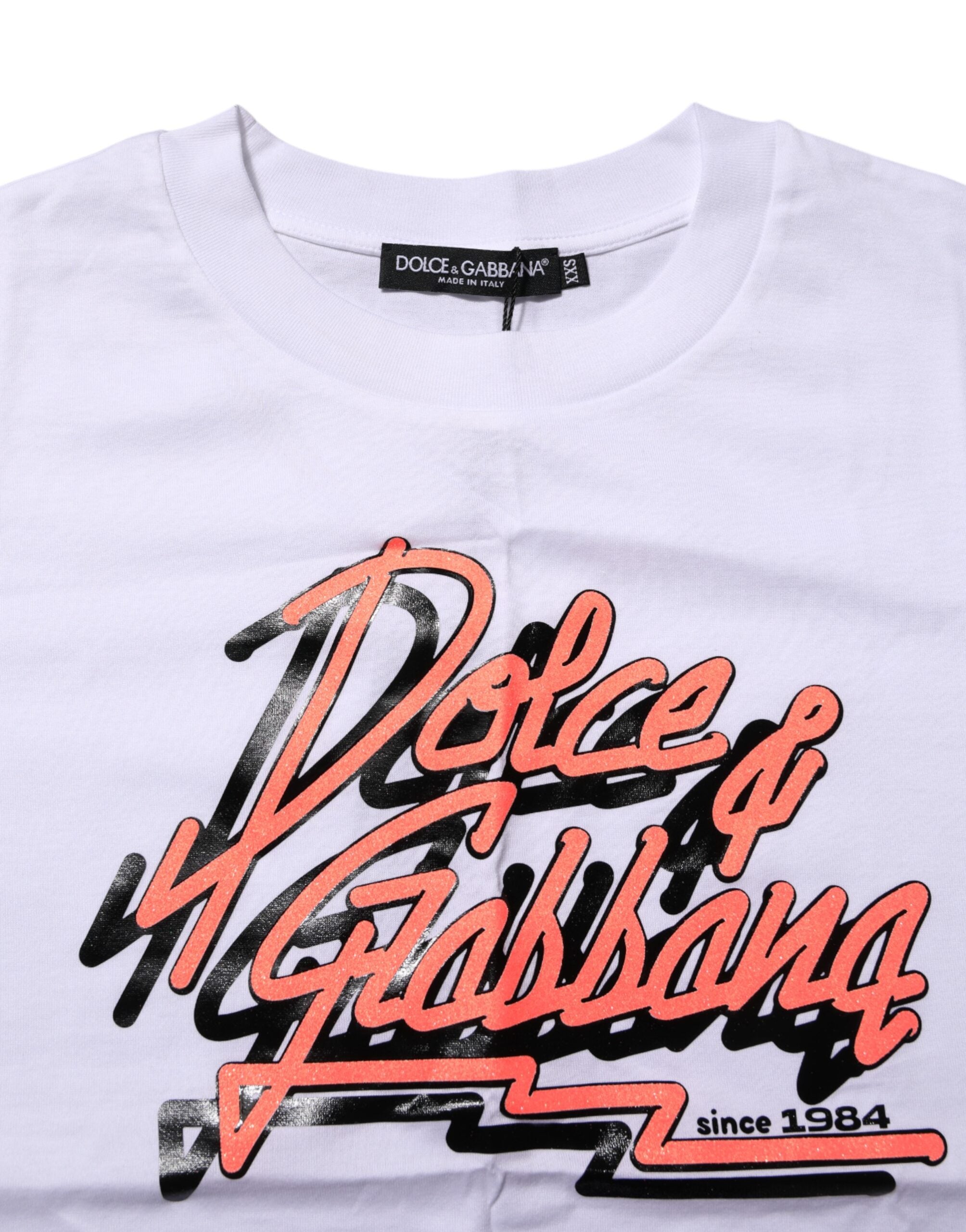 Dolce & Gabbana White Cotton Graphic Print Crew Neck Women's T-shirt