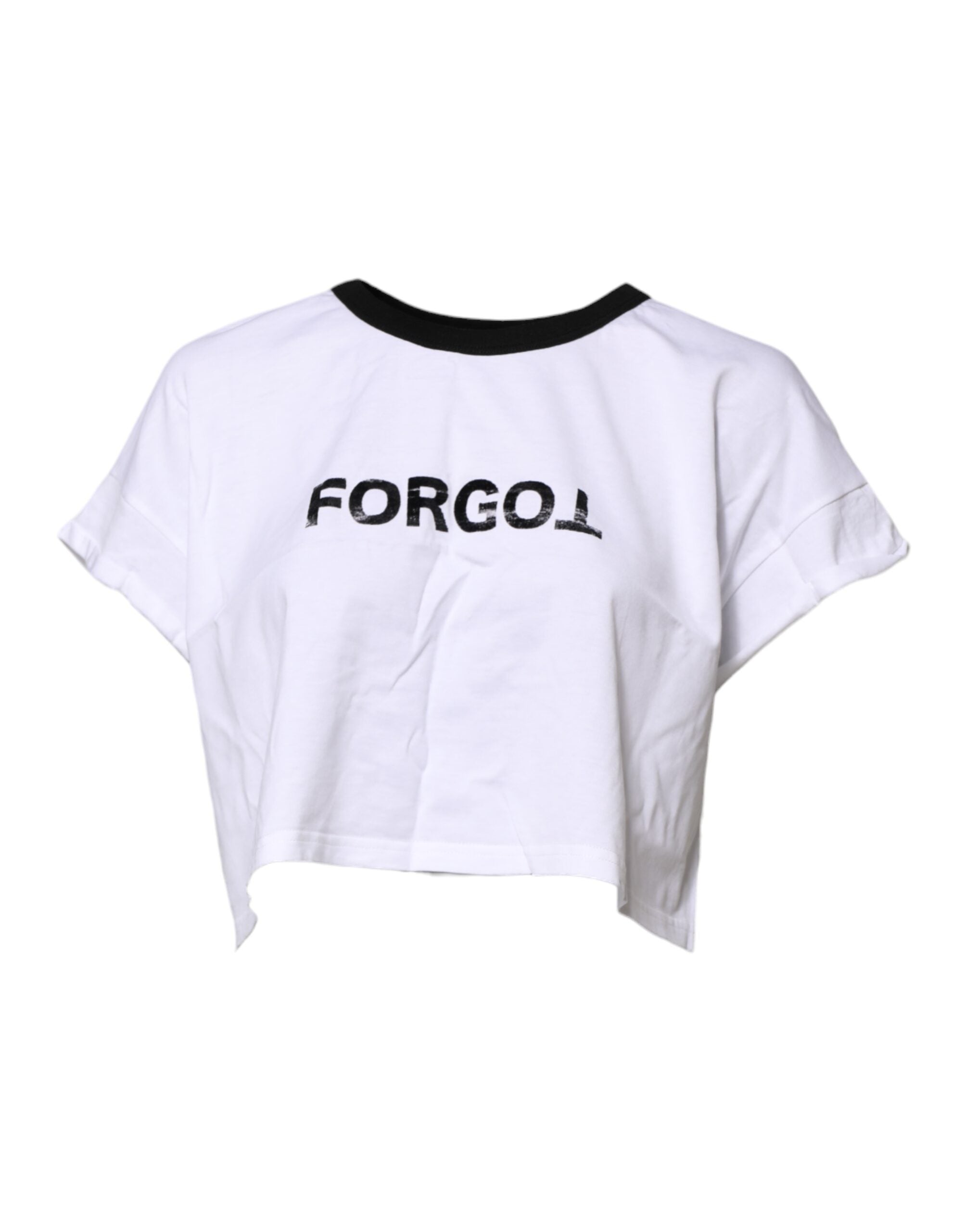 Dolce & Gabbana White Graphic Print Crew Neck Cropped Women's T-shirt