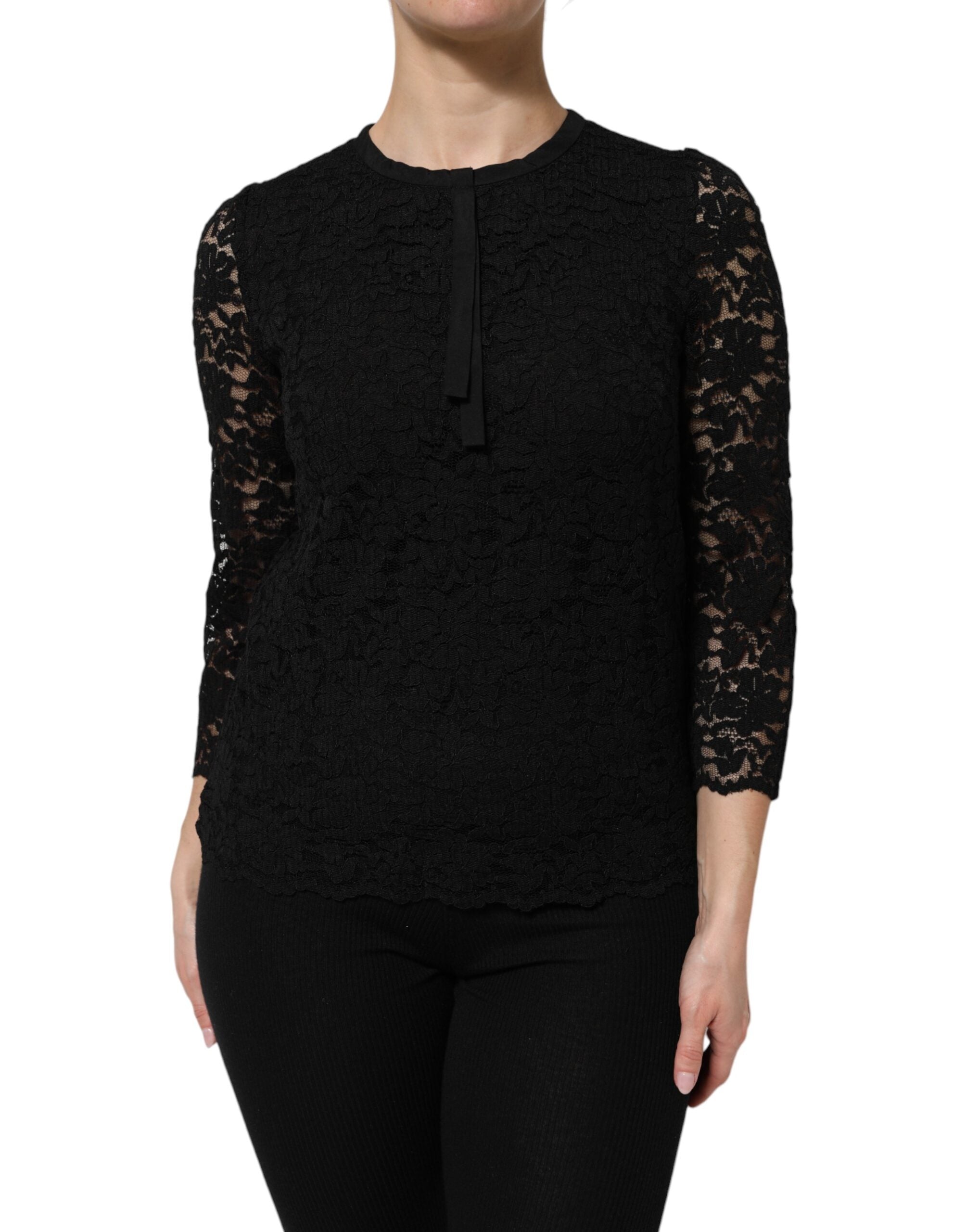 Dolce & Gabbana Black Nylon Lace Long Sleeve Blouse Women's Top