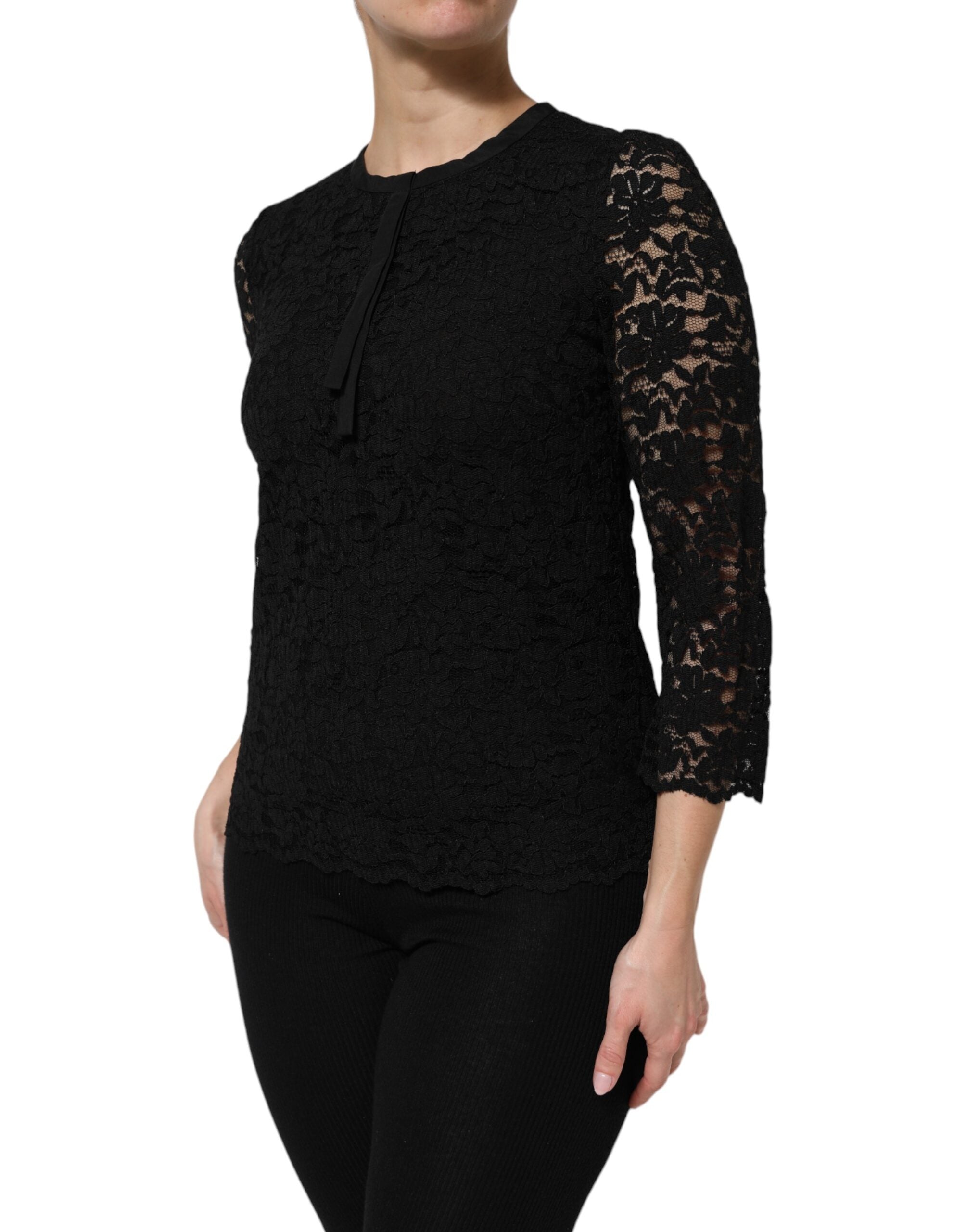 Dolce & Gabbana Black Nylon Lace Long Sleeve Blouse Women's Top