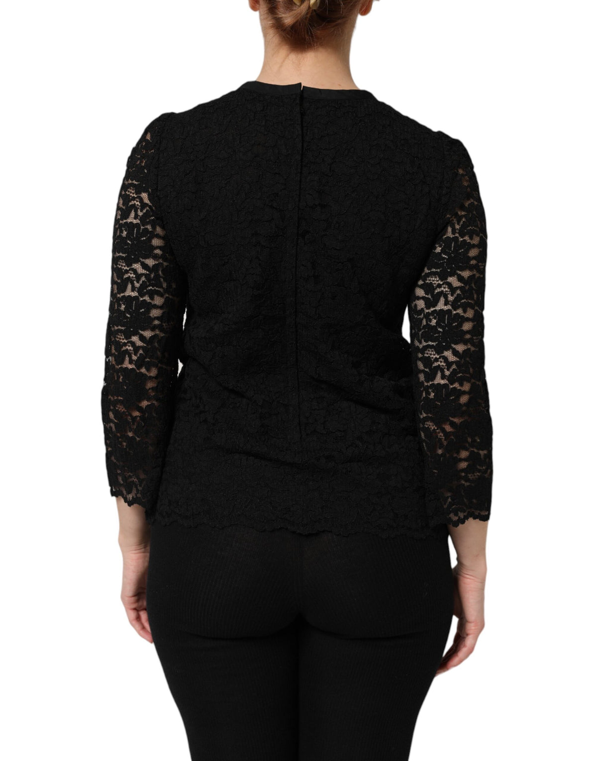 Dolce & Gabbana Black Nylon Lace Long Sleeve Blouse Women's Top