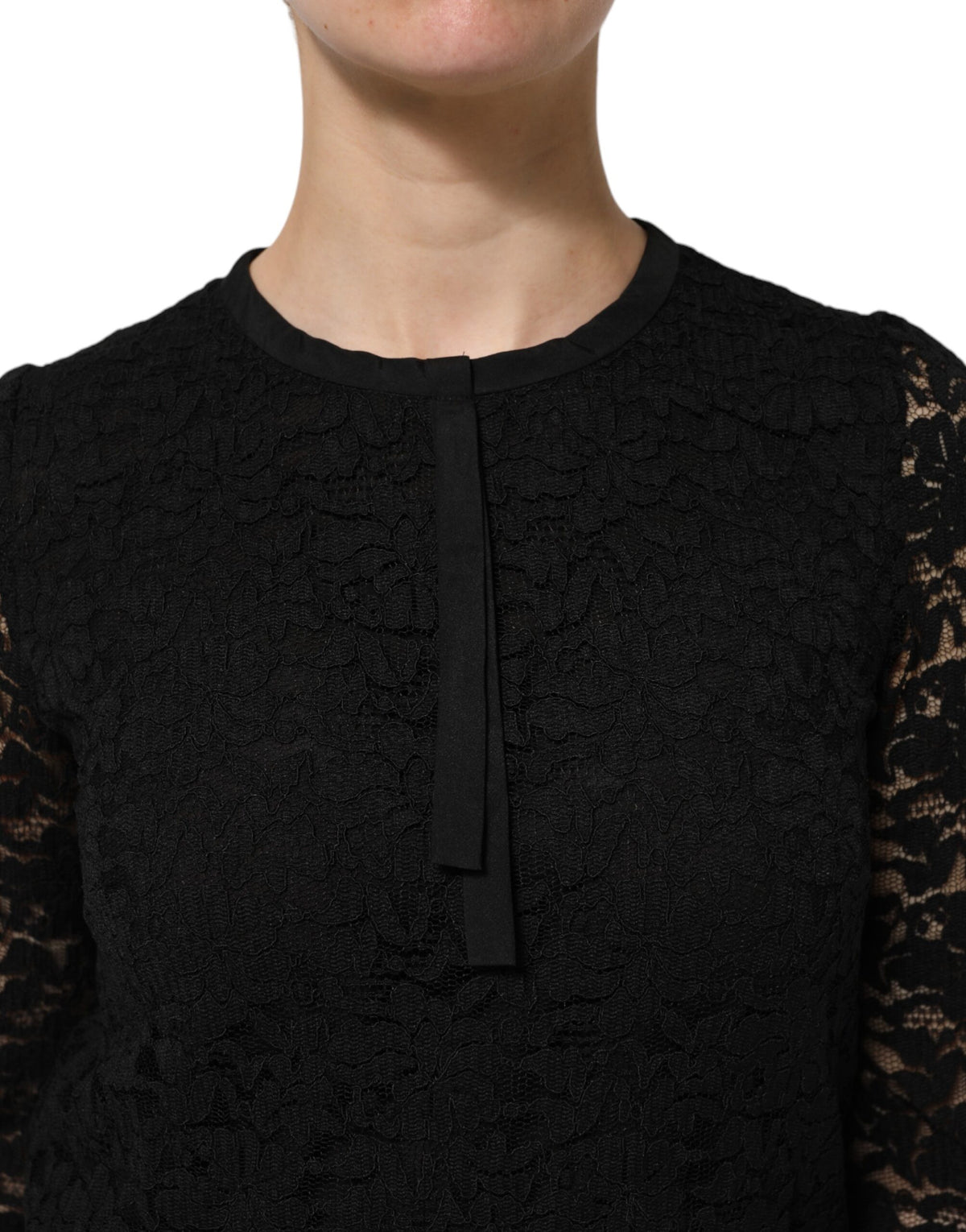 Dolce & Gabbana Black Nylon Lace Long Sleeve Blouse Women's Top