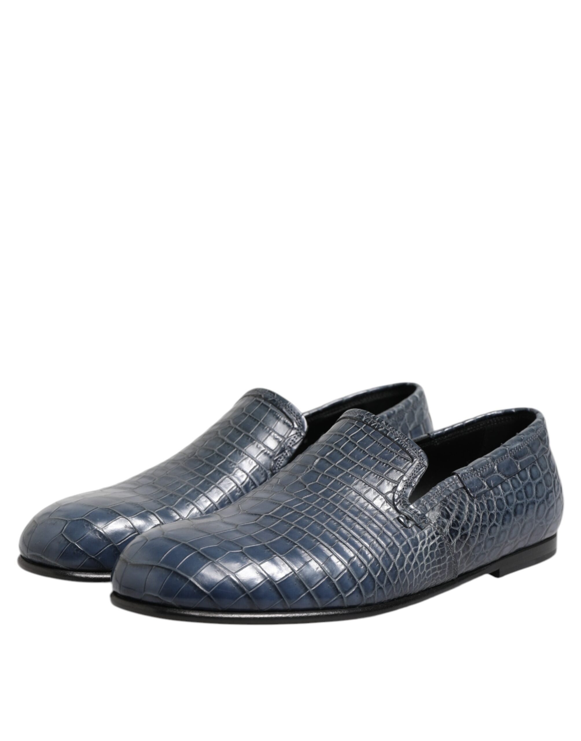 Dolce & Gabbana Blue Exotic Leather Slip On Loafers Men Dress Men's Shoes