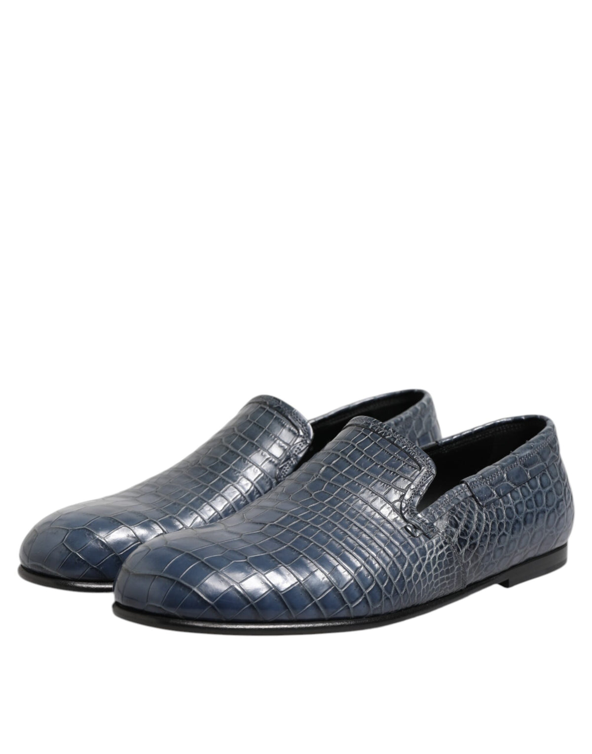 Dolce & Gabbana Blue Exotic Leather Slip On Loafers Men Dress Men's Shoes