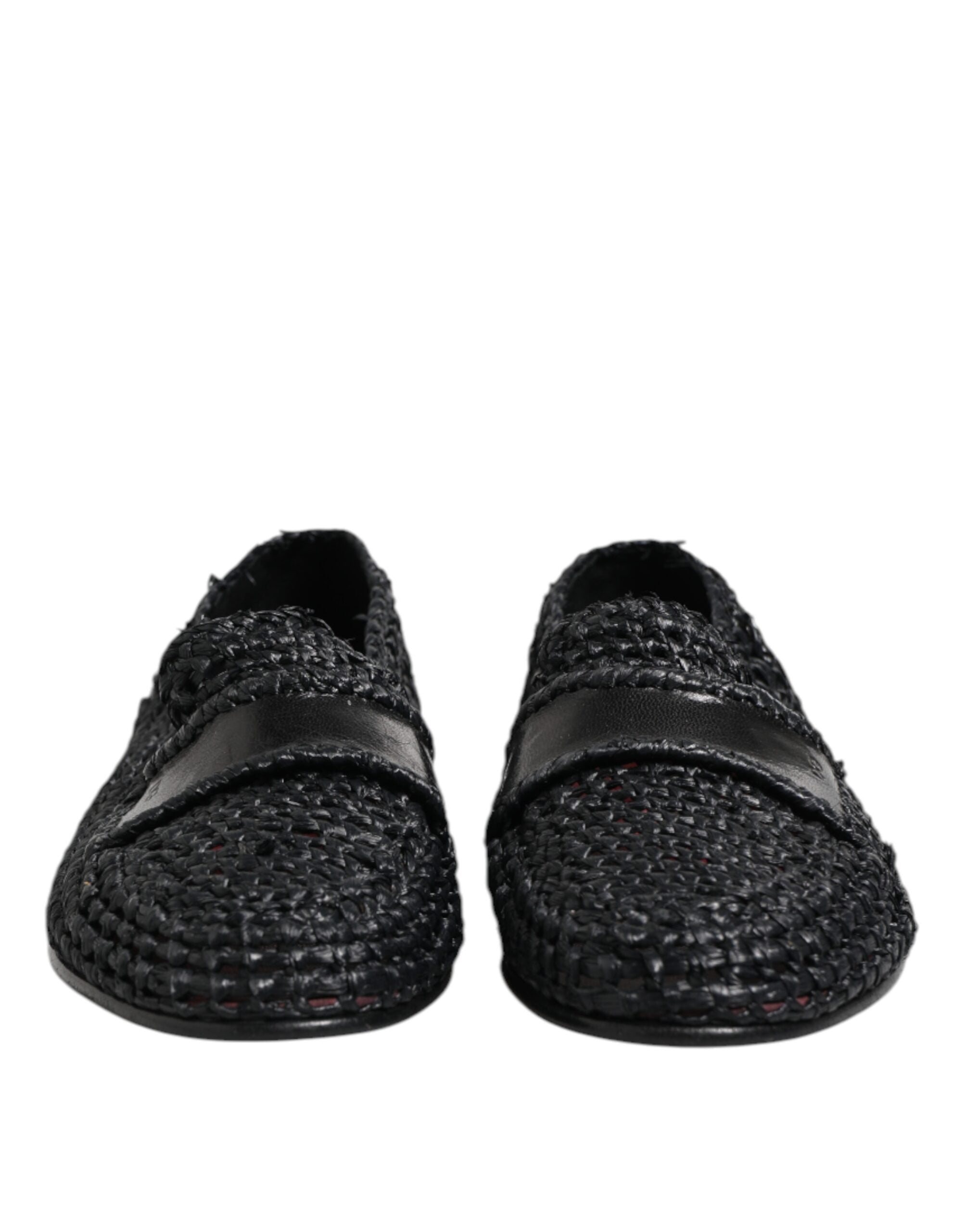 Dolce & Gabbana Black Woven Leather Slip On Loafers Men Men's Shoes