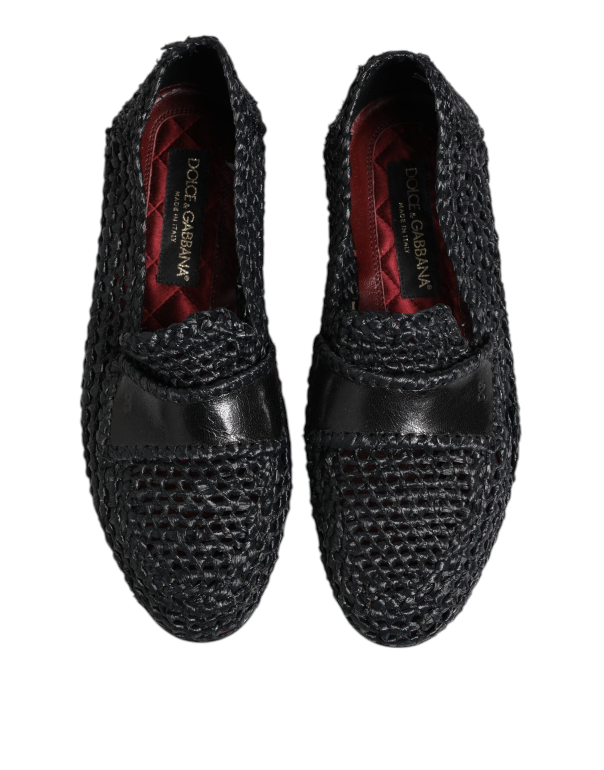 Dolce & Gabbana Black Woven Leather Slip On Loafers Men Men's Shoes