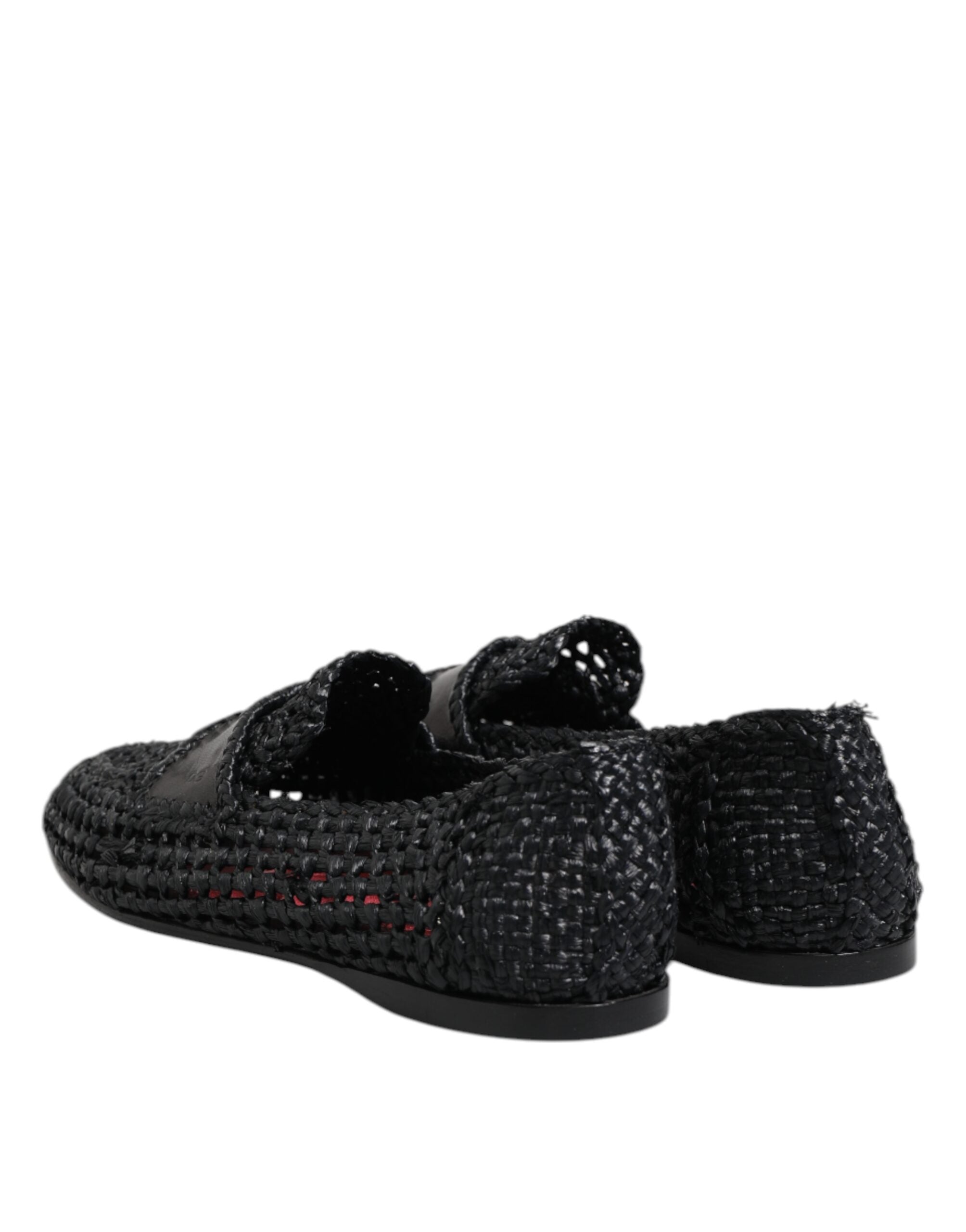 Dolce & Gabbana Black Woven Leather Slip On Loafers Men Men's Shoes