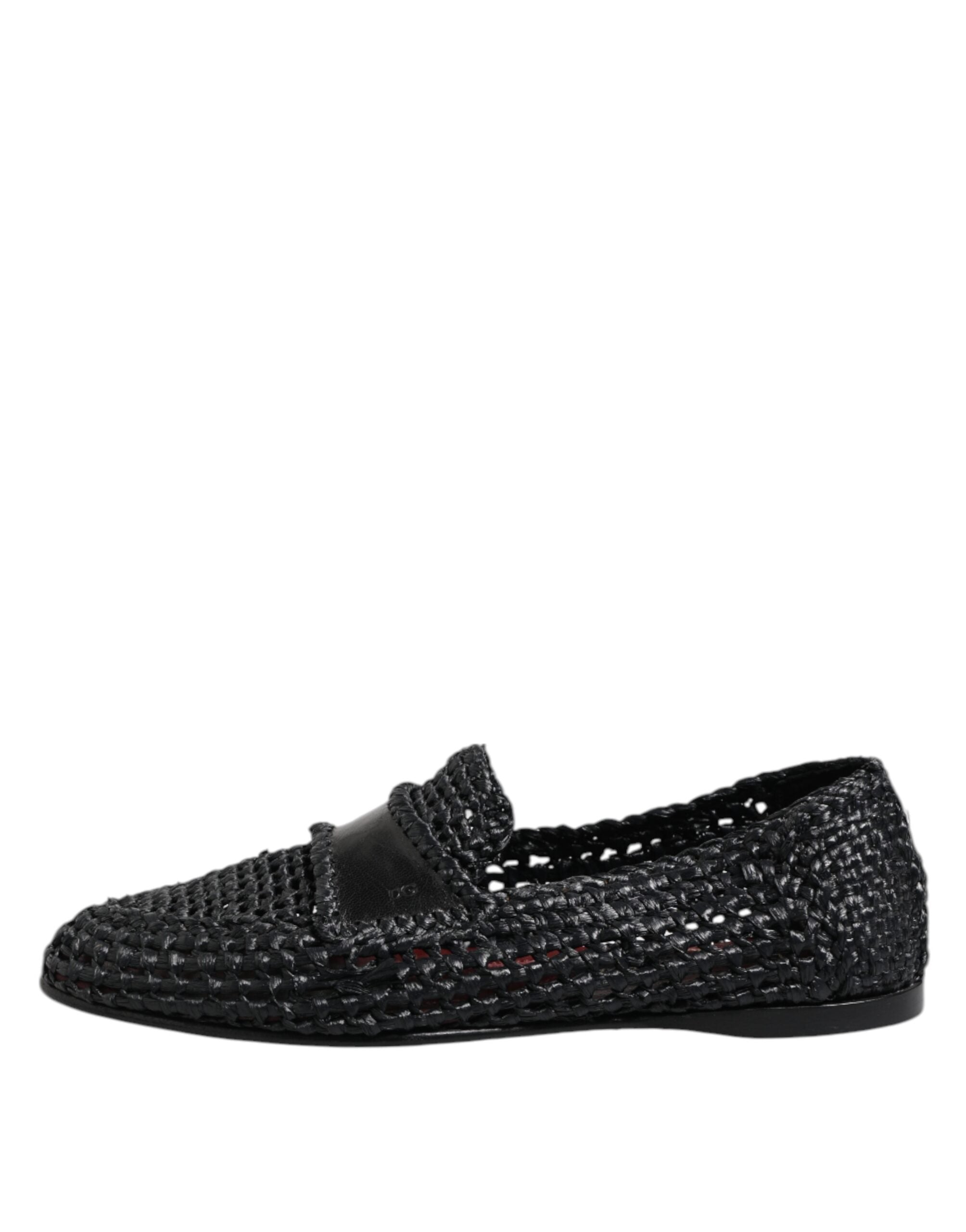 Dolce & Gabbana Black Woven Leather Slip On Loafers Men Men's Shoes