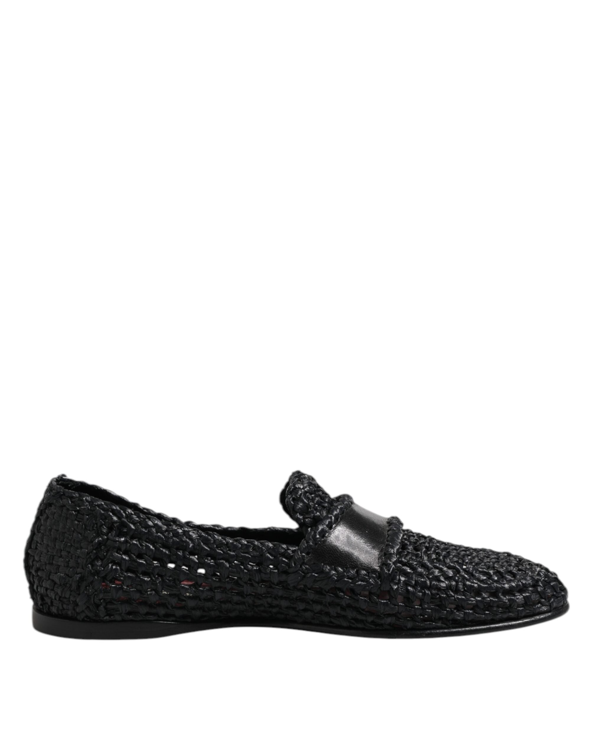 Dolce & Gabbana Black Woven Leather Slip On Loafers Men Men's Shoes