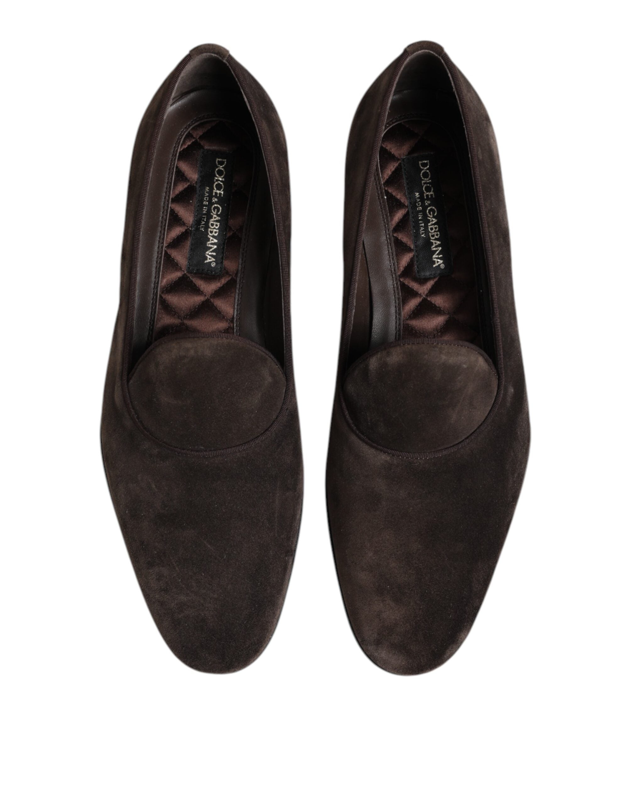 Dolce & Gabbana Brown Velvet Leather Slip On Loafers Men's Shoes