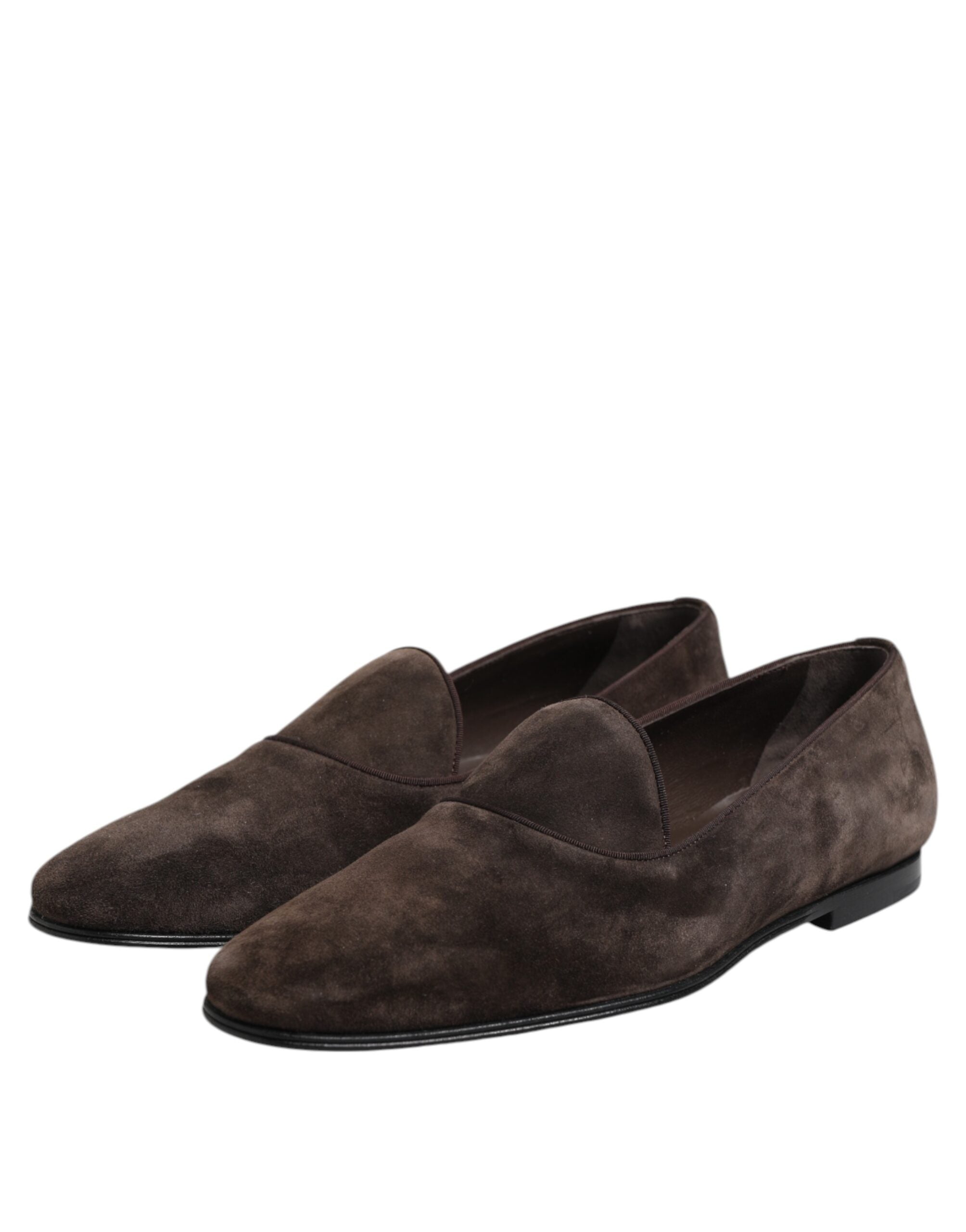 Dolce & Gabbana Brown Velvet Leather Slip On Loafers Men's Shoes