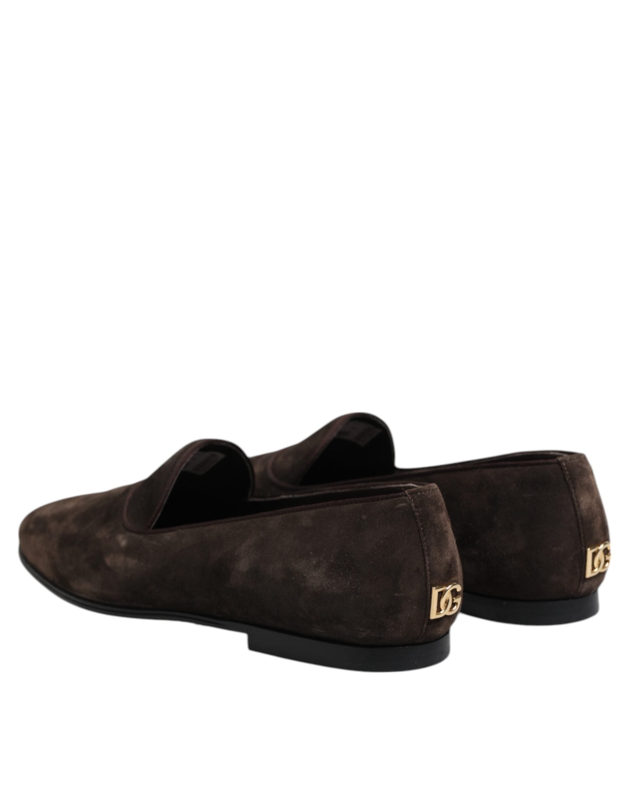 Dolce & Gabbana Brown Velvet Leather Slip On Loafers Men's Shoes
