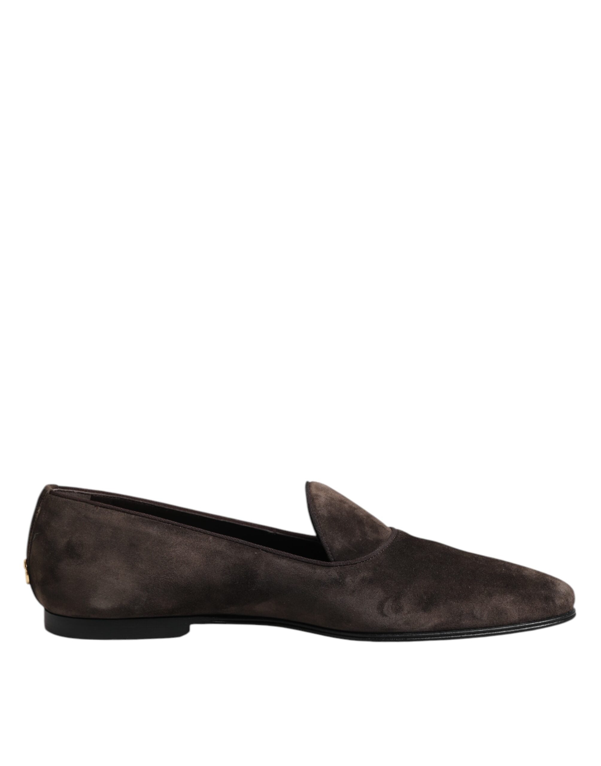 Dolce & Gabbana Brown Velvet Leather Slip On Loafers Men's Shoes