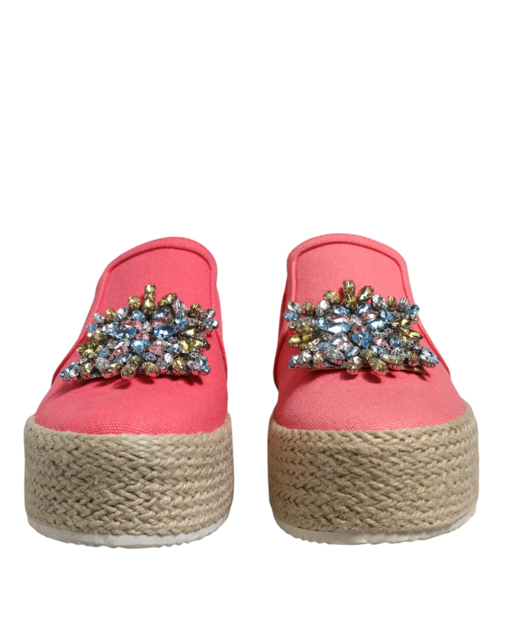 Twinset Pink Canvas Crystal Embellished Slip On Women's Shoes