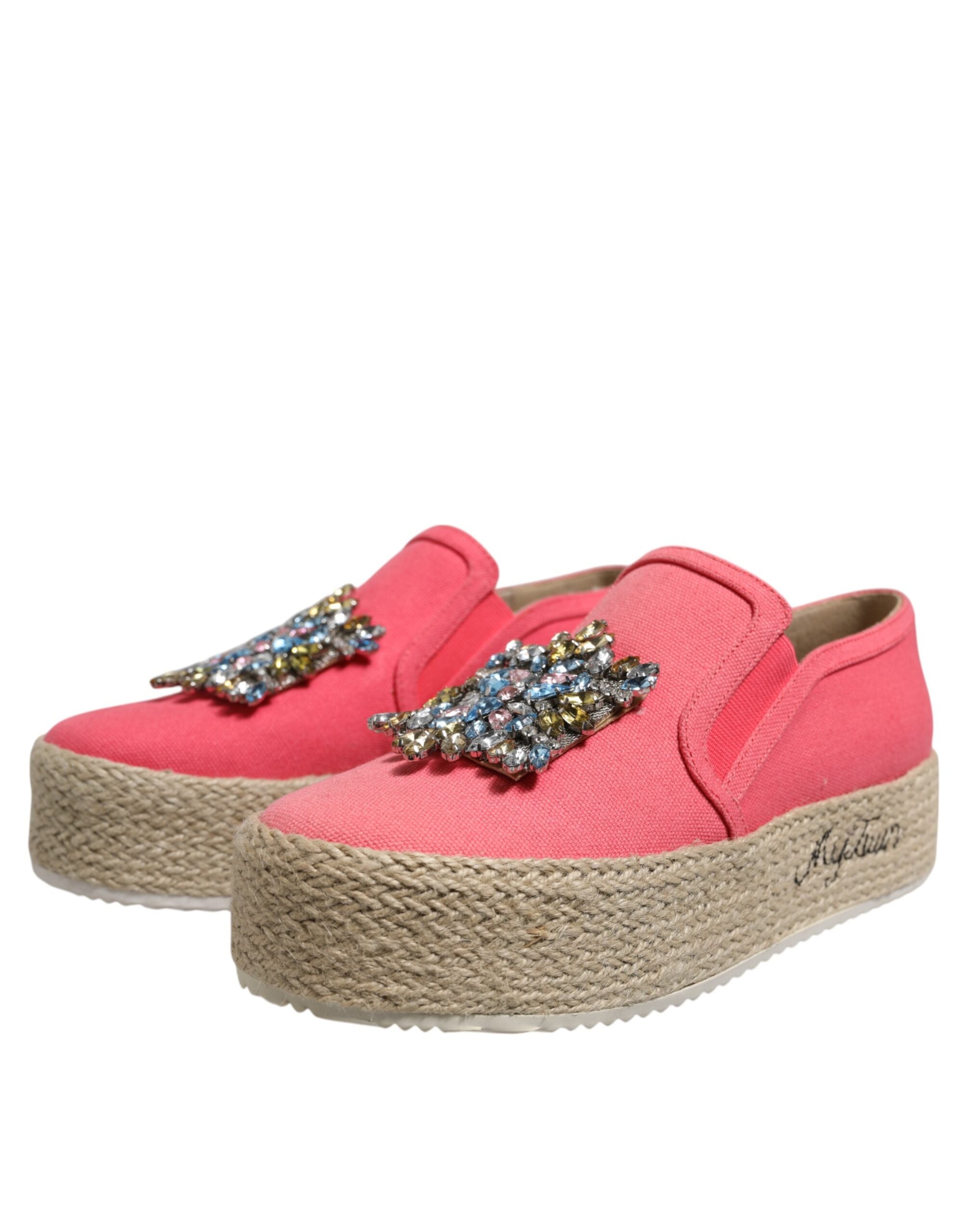 Twinset Pink Canvas Crystal Embellished Slip On Women's Shoes