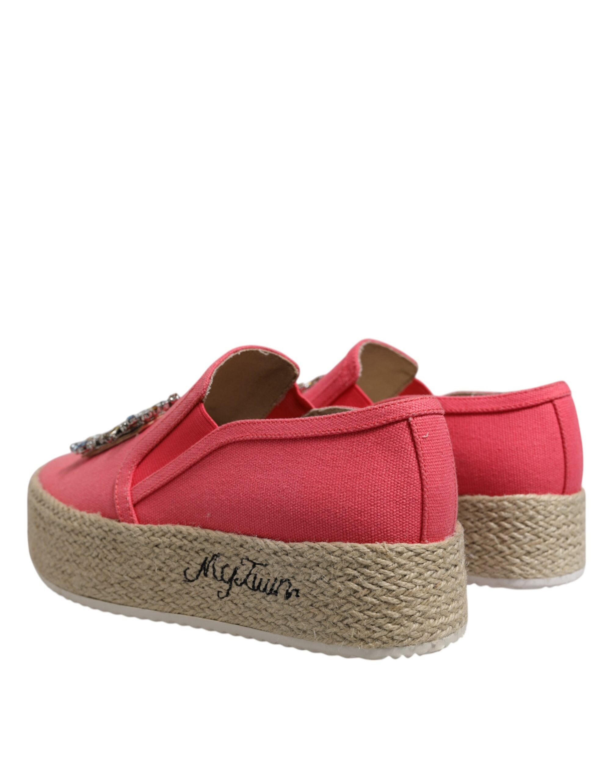Twinset Pink Canvas Crystal Embellished Slip On Women's Shoes