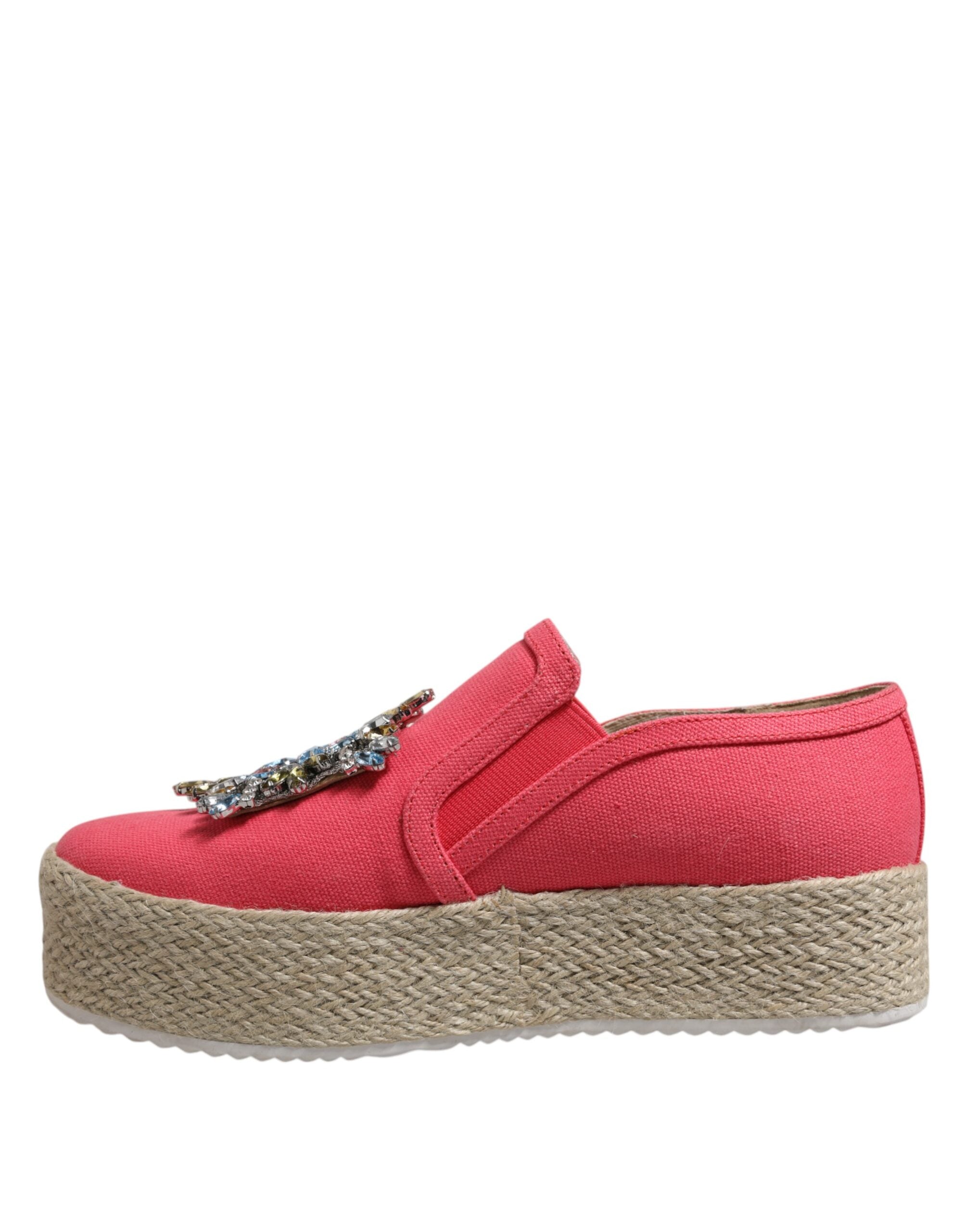 Twinset Pink Canvas Crystal Embellished Slip On Women's Shoes