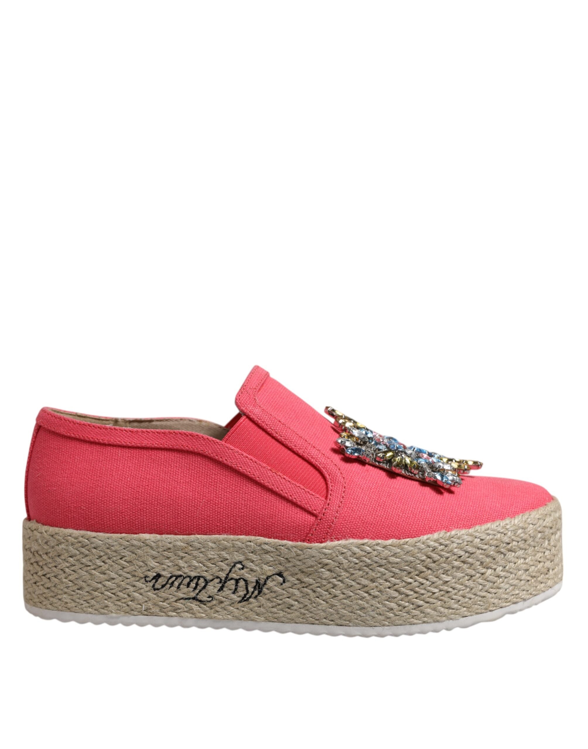 Twinset Pink Canvas Crystal Embellished Slip On Women's Shoes