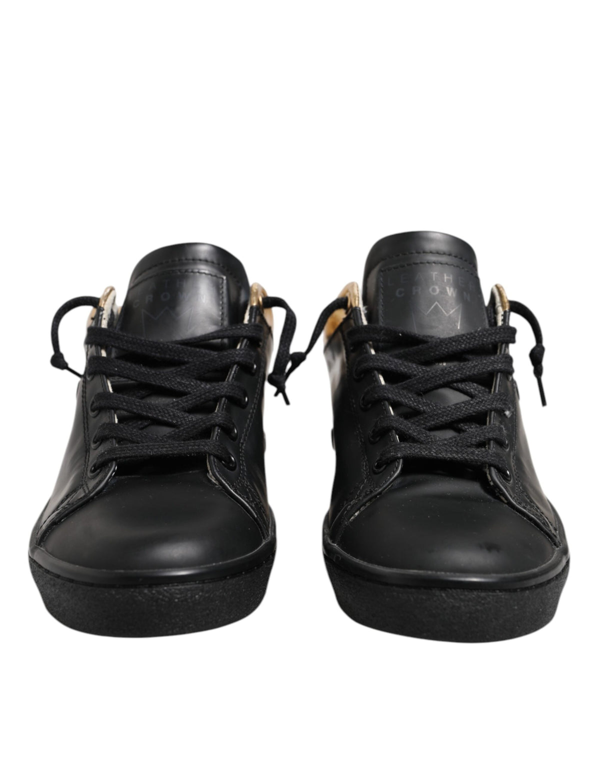 Leather Crown Black Gold Lace Up Low Top Women Sneakers Women's Shoes (Pre-Owned)