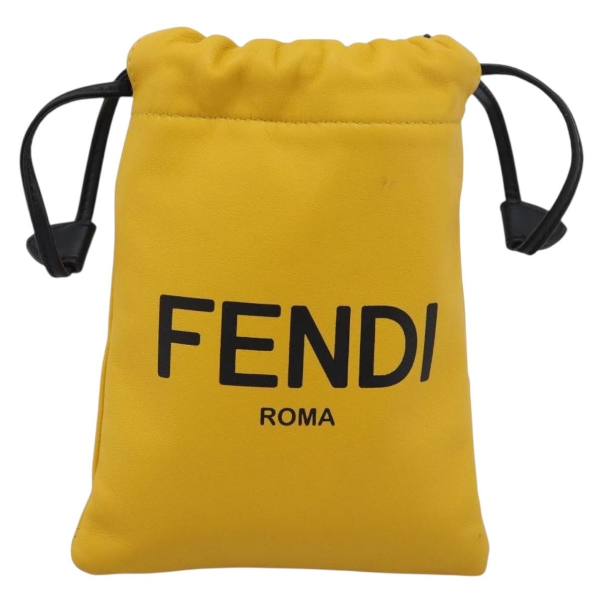 Fendi Logo Drawstring Leather Yellow Leather Handbag (Pre-Owned)