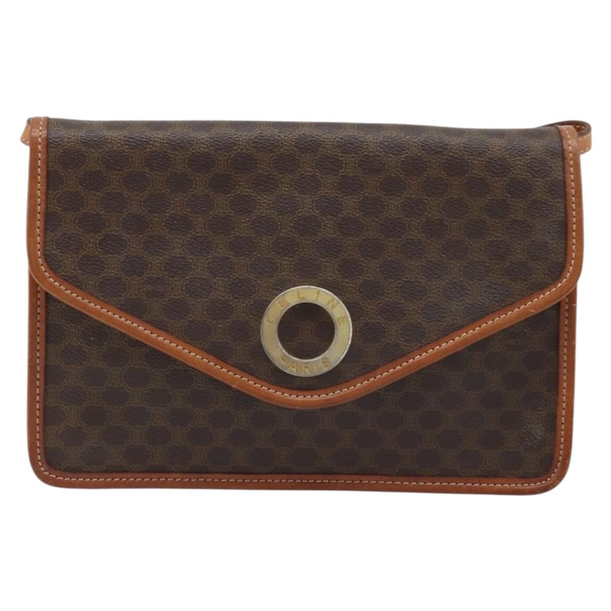 Celine Vintage Macadam Circle Logo Canvas And Leather Brown Canvas Shoulder Bag Bag (Pre-Owned)