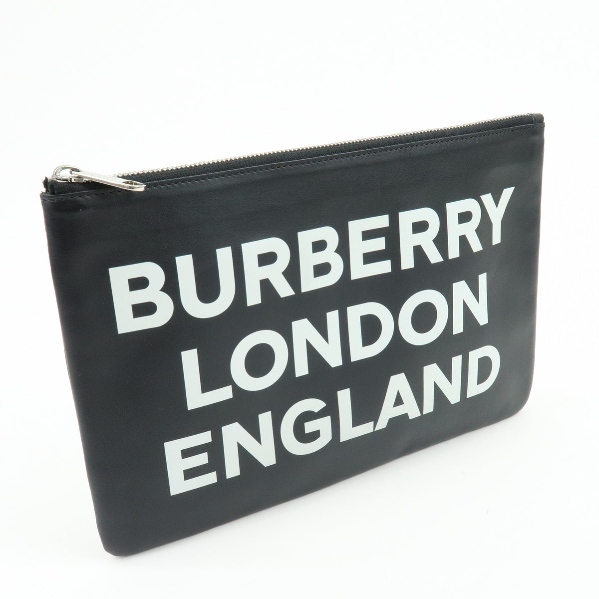 Burberry Logo Zip Printed Leather Black Leather Clutche & Pouche Bag (Pre-Owned)