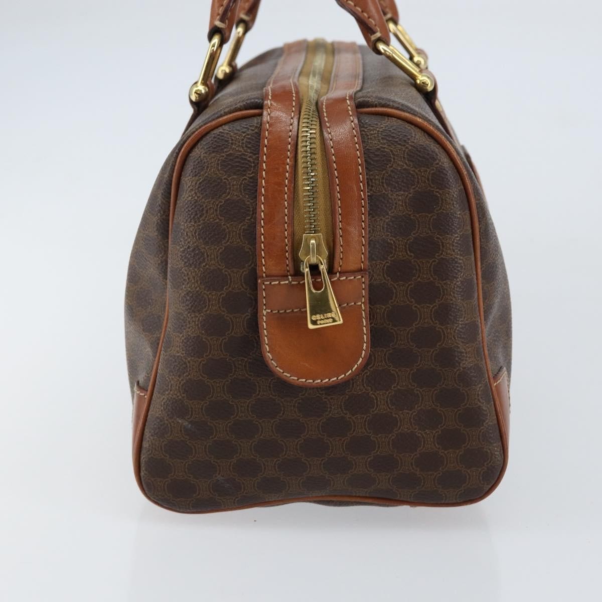 Celine Vintage Macadam Boston Canvas Brown Canvas Handbag (Pre-Owned)