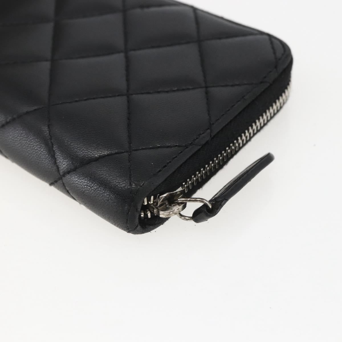Chanel Zip Around Organizer Quilted Lambskin Black Leather Wallets Accessory (Pre-Owned)
