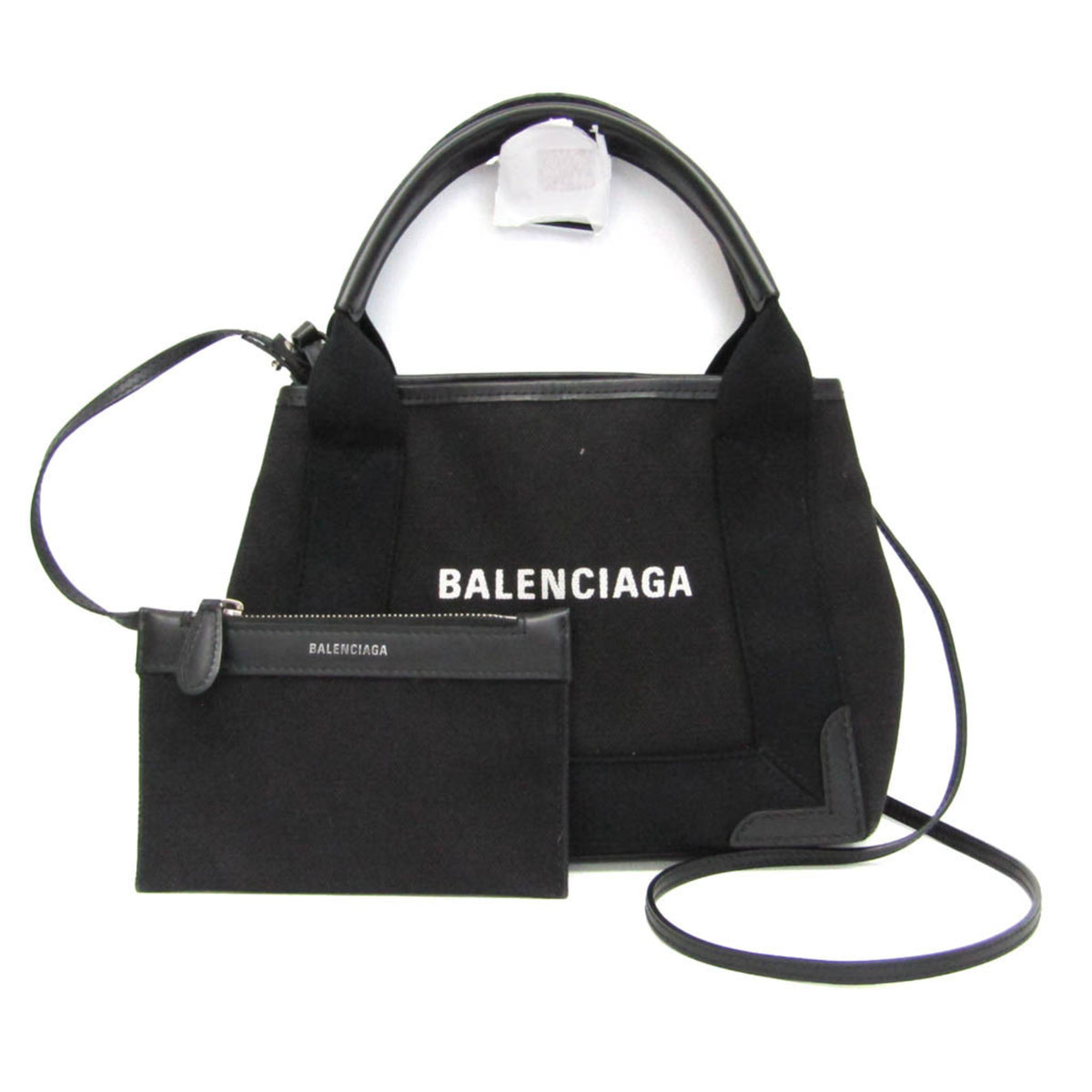 Balenciaga Navy Cabas Canvas With Leather Black Canvas Tote Bag Bag (Pre-Owned)