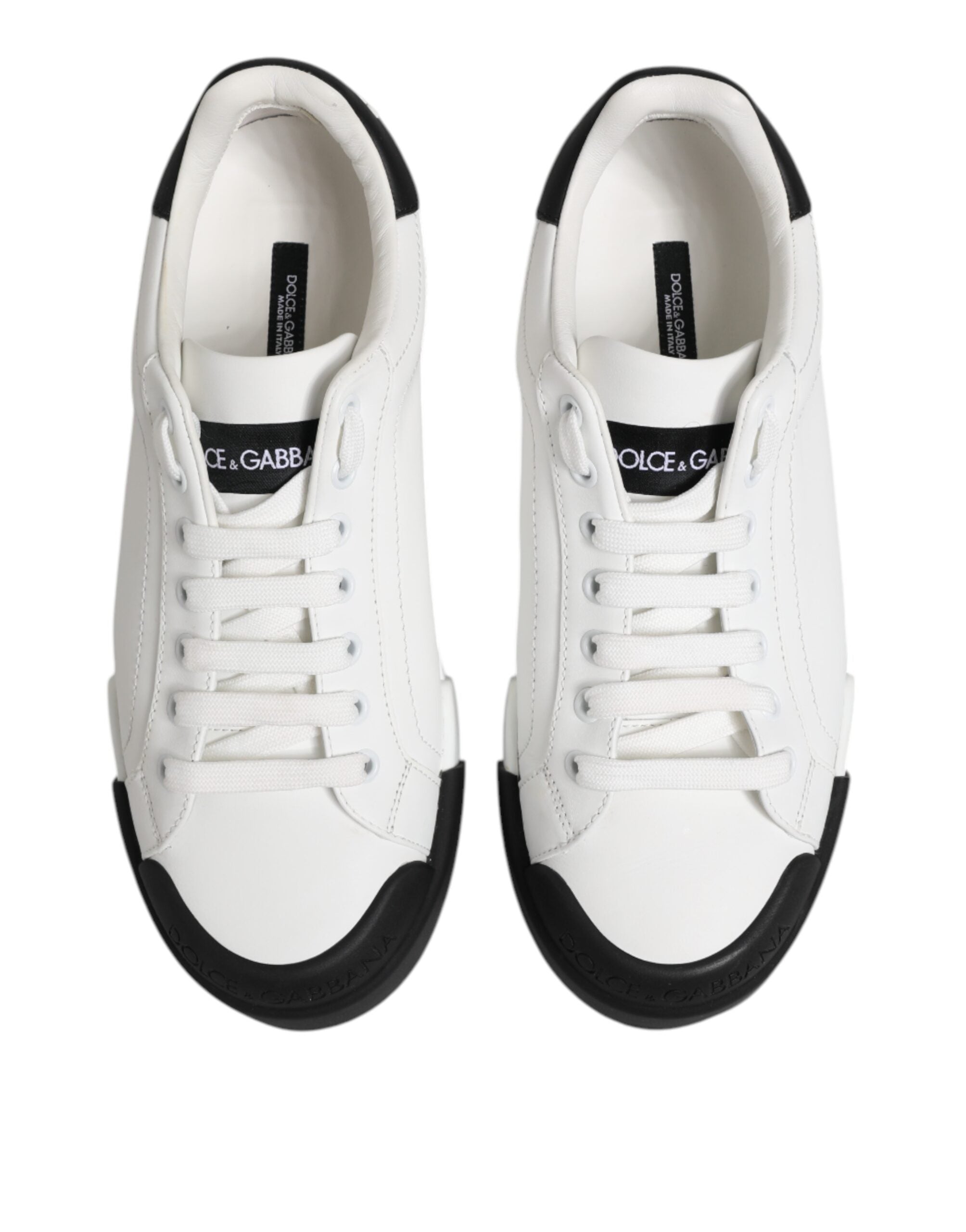 Dolce & Gabbana White Black Logo Leather Lace Up Sneakers Men's Shoes (Pre-Owned)
