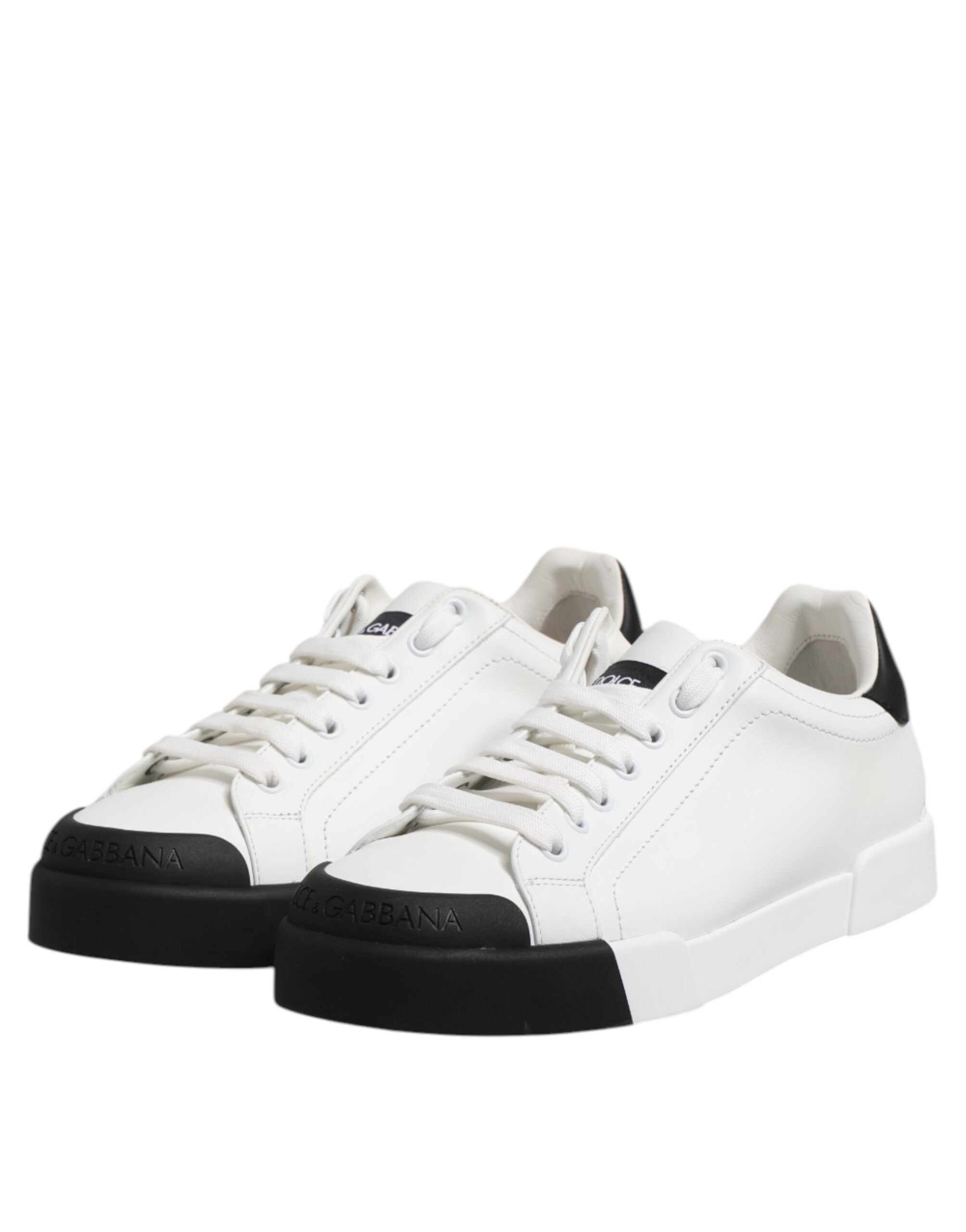 Dolce & Gabbana White Black Logo Leather Lace Up Sneakers Men's Shoes (Pre-Owned)