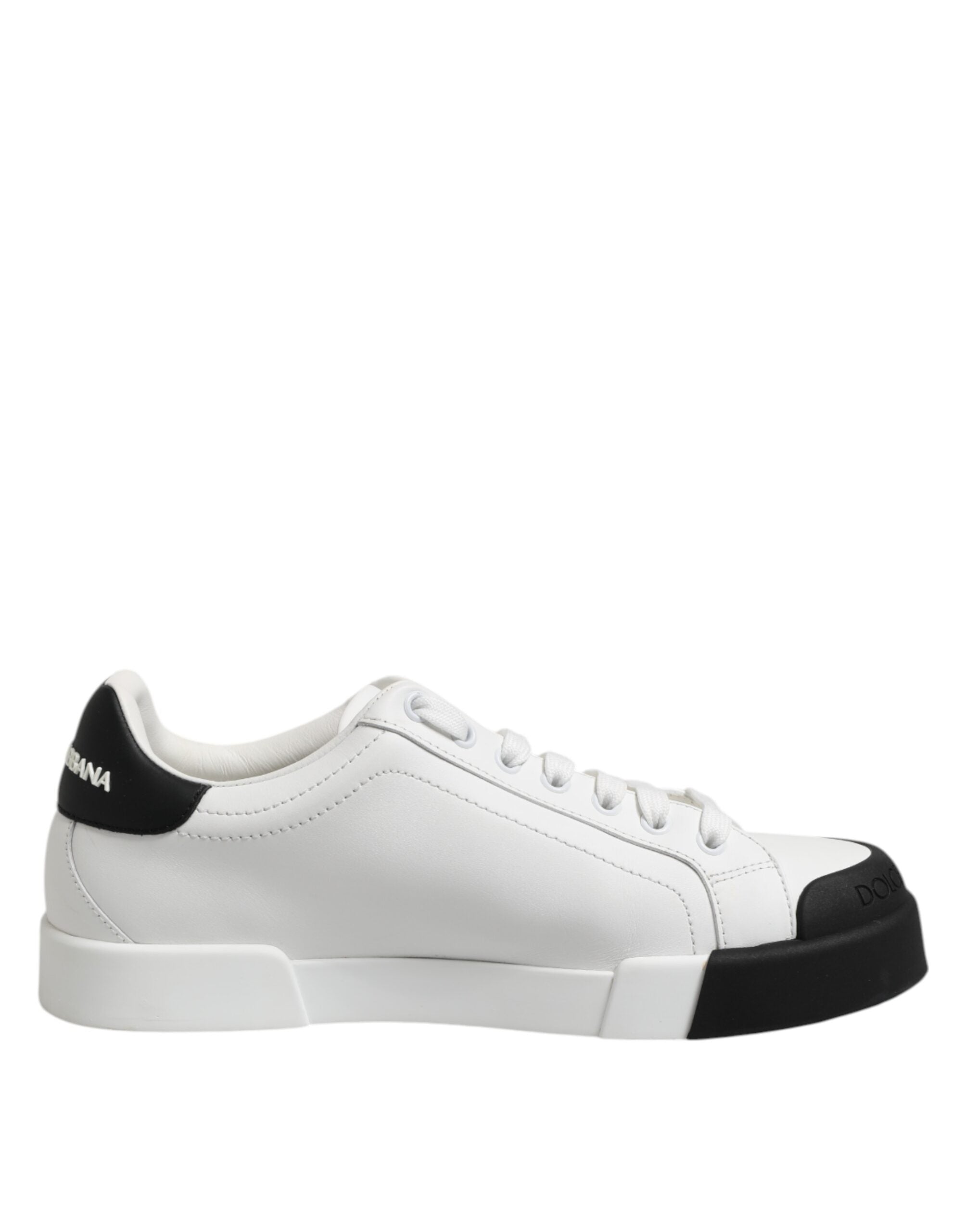 Dolce & Gabbana White Black Logo Leather Lace Up Sneakers Men's Shoes (Pre-Owned)