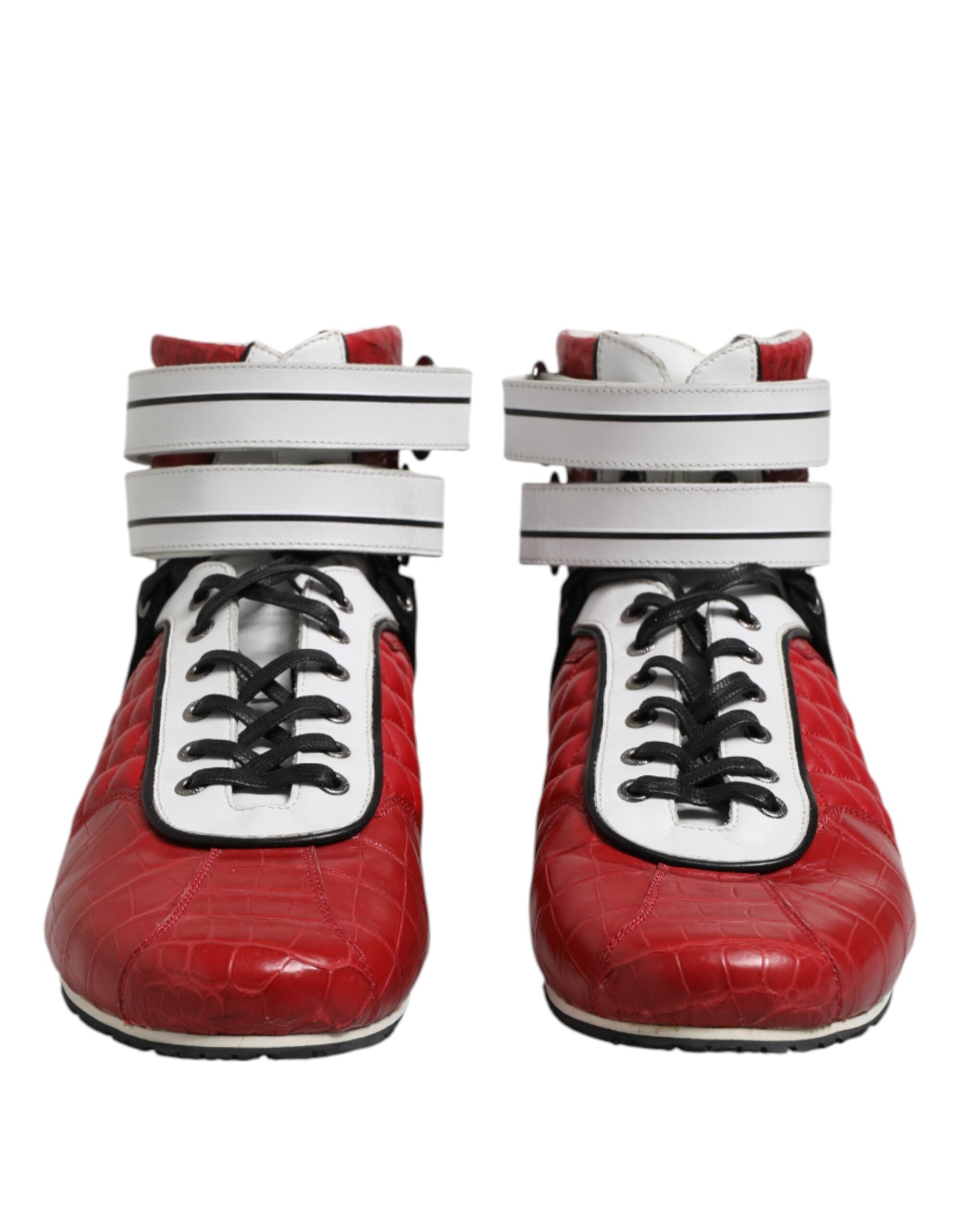 Dolce & Gabbana Red Quilted Leather Lace Up Sneakers Men's Shoes