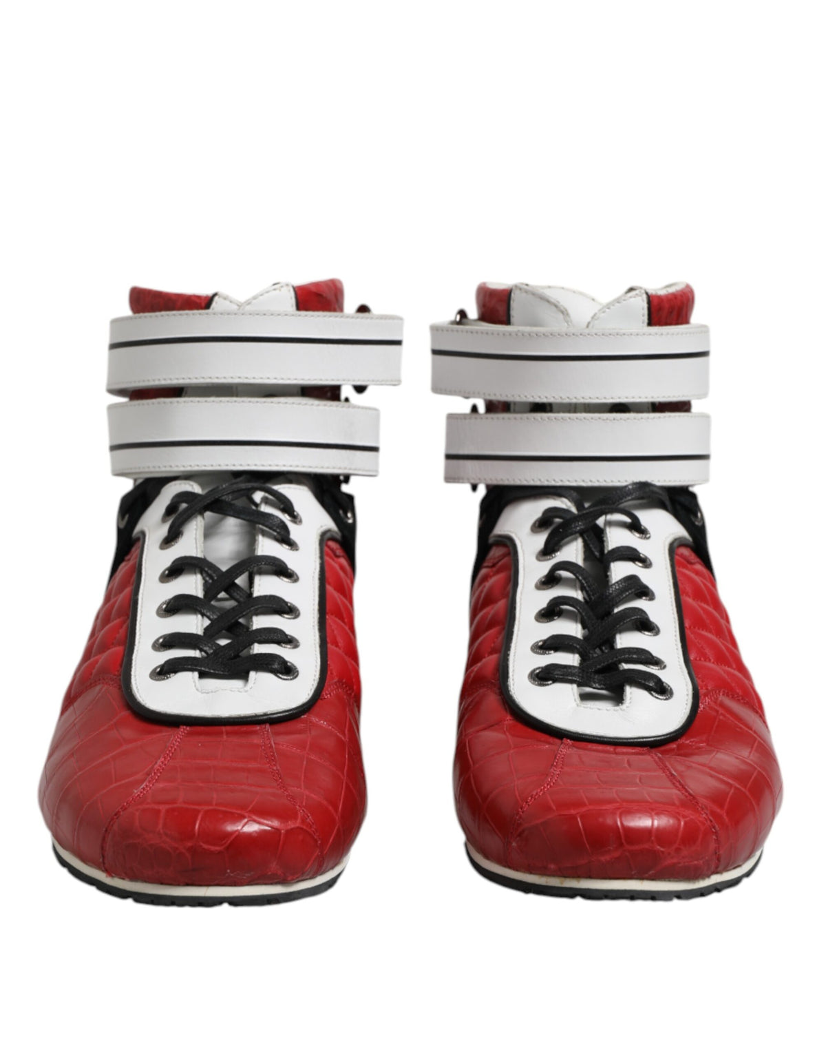 Dolce & Gabbana Red Quilted Leather Lace Up Sneakers Men's Shoes