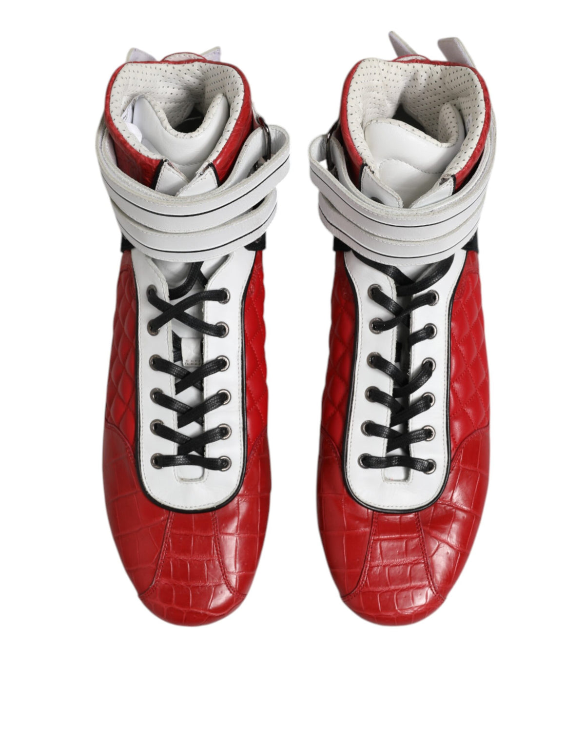 Dolce & Gabbana Red Quilted Leather Lace Up Sneakers Men's Shoes