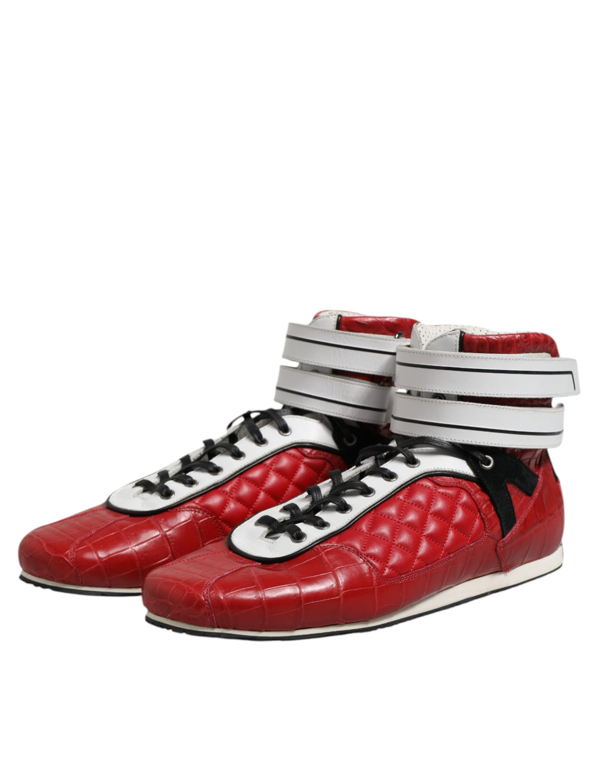 Dolce & Gabbana Red Quilted Leather Lace Up Sneakers Men's Shoes