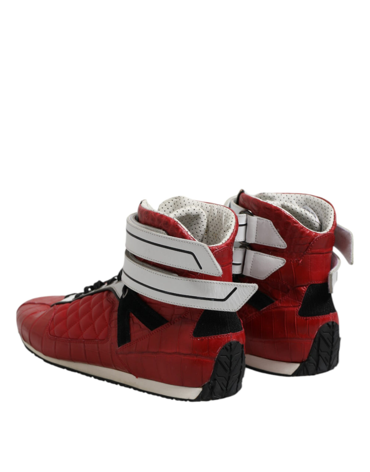 Dolce & Gabbana Red Quilted Leather Lace Up Sneakers Men's Shoes