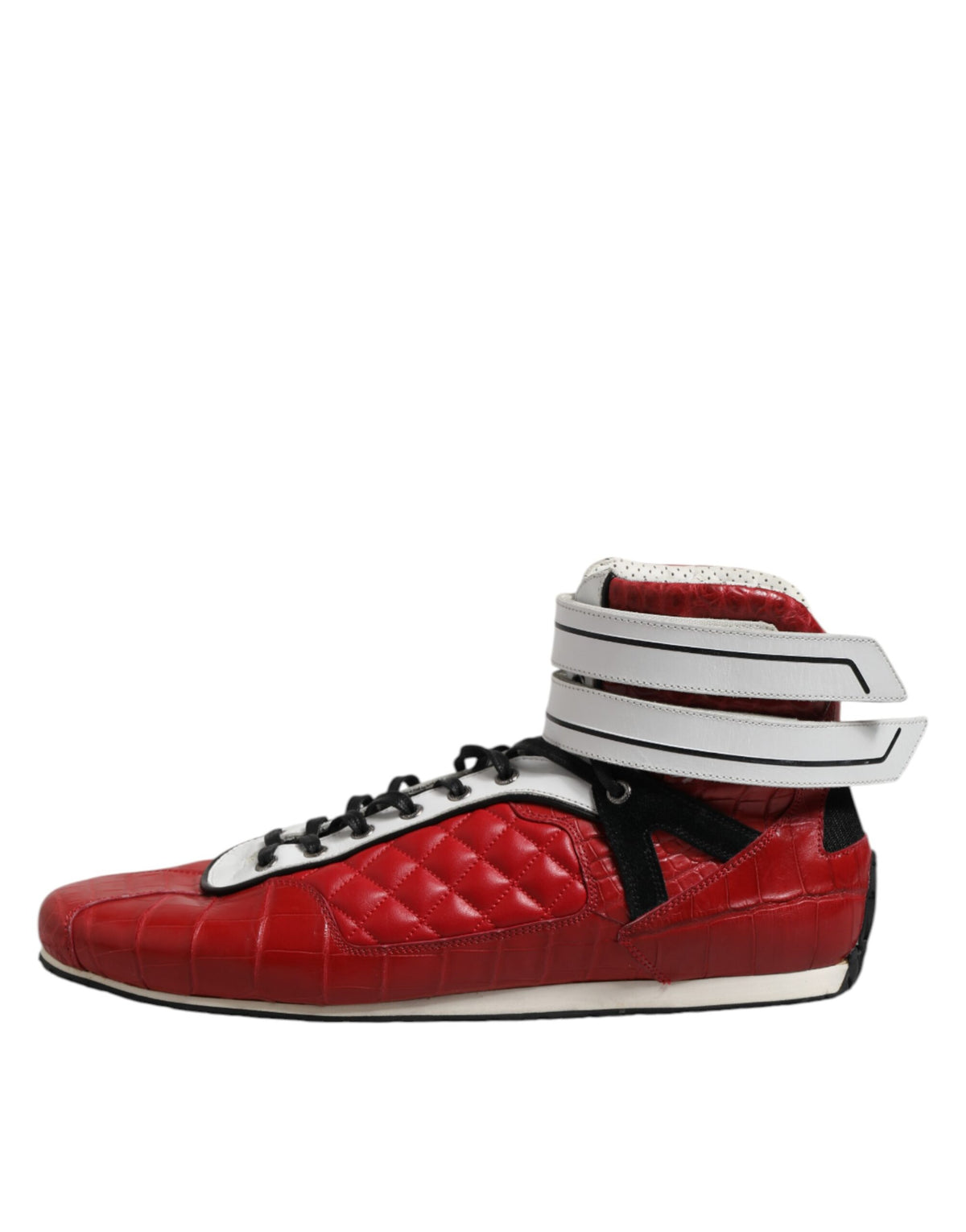 Dolce & Gabbana Red Quilted Leather Lace Up Sneakers Men's Shoes