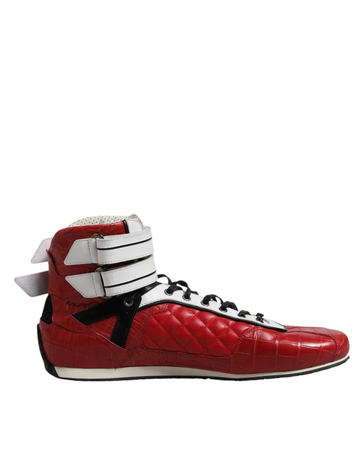 Dolce & Gabbana Red Quilted Leather Lace Up Sneakers Men's Shoes