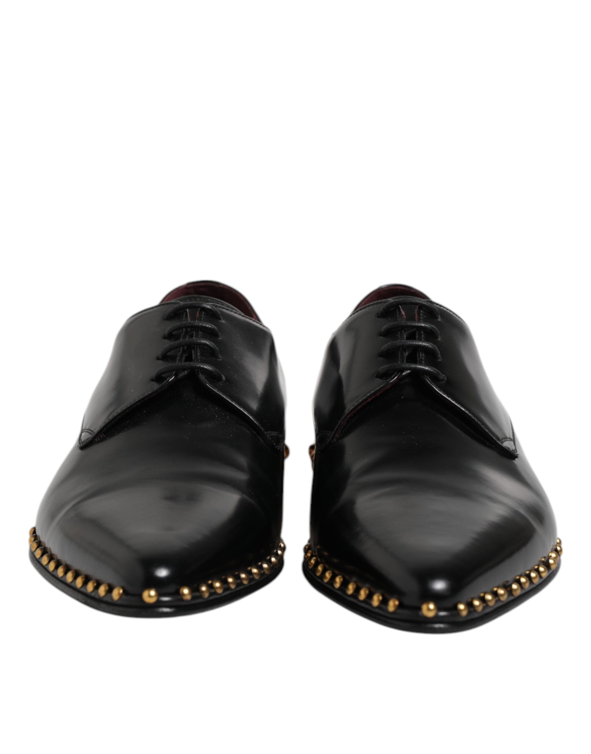 Dolce & Gabbana Black Leather Studded Derby Men Dress Men's Shoes