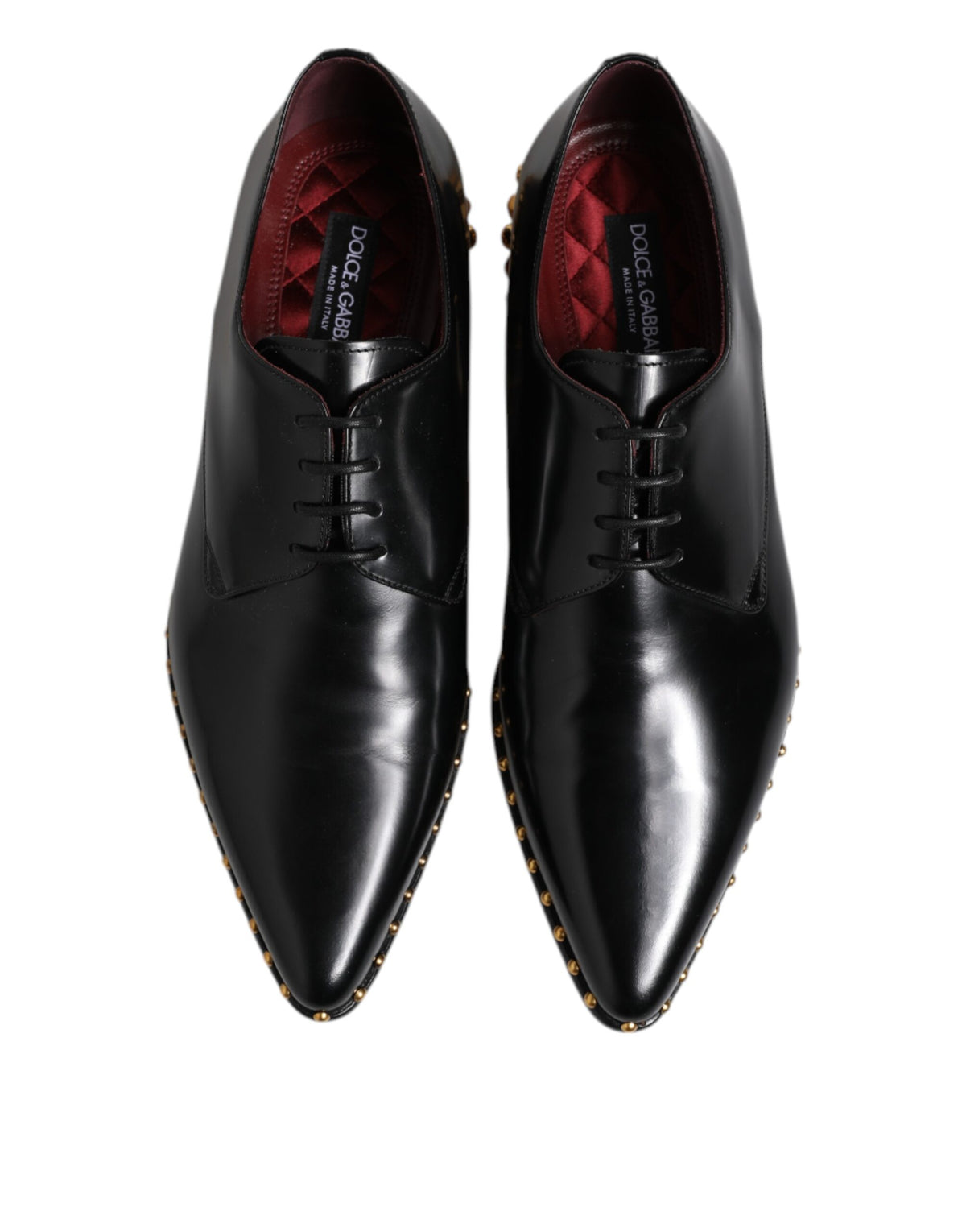 Dolce & Gabbana Black Leather Studded Derby Men Dress Men's Shoes