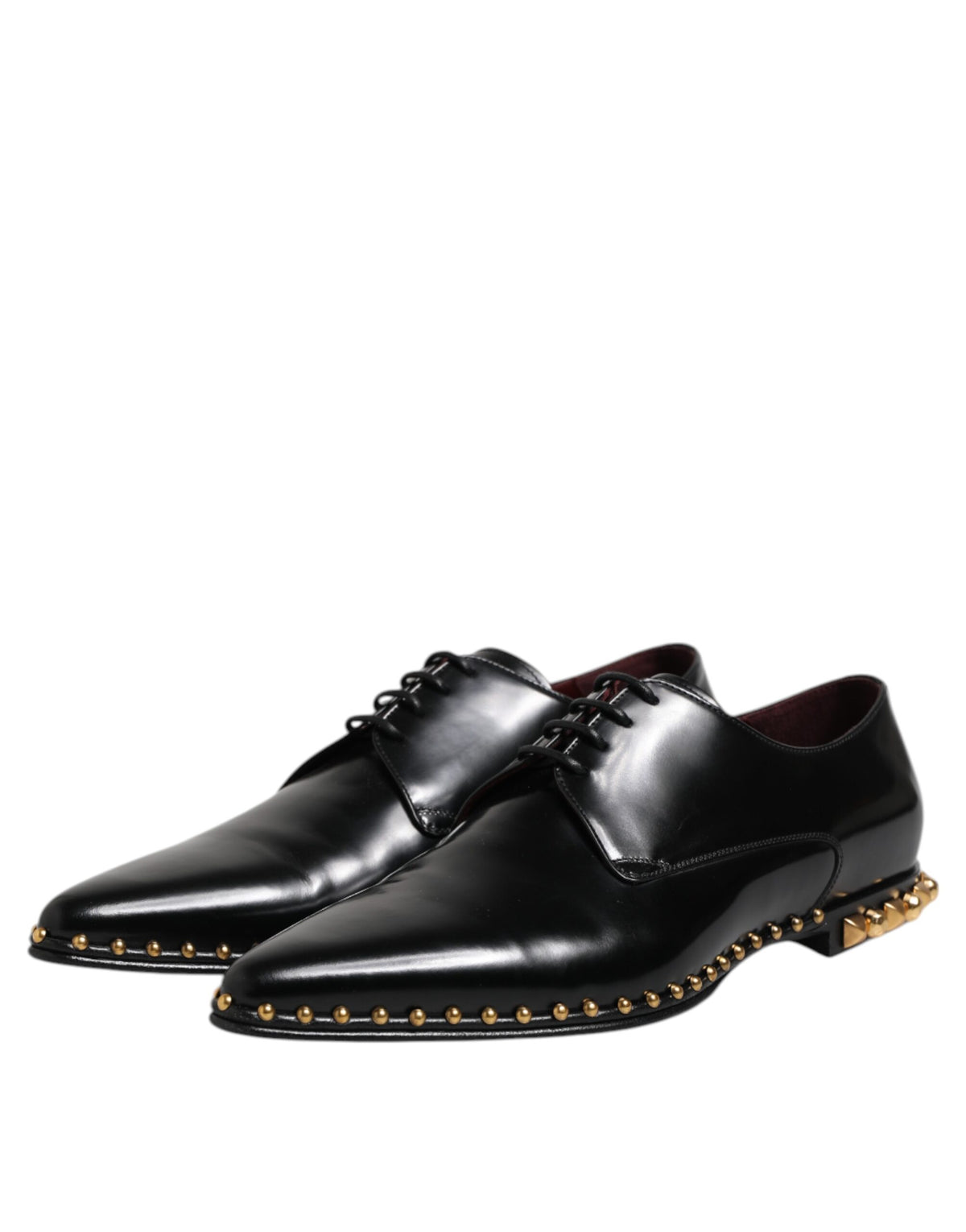 Dolce & Gabbana Black Leather Studded Derby Men Dress Men's Shoes